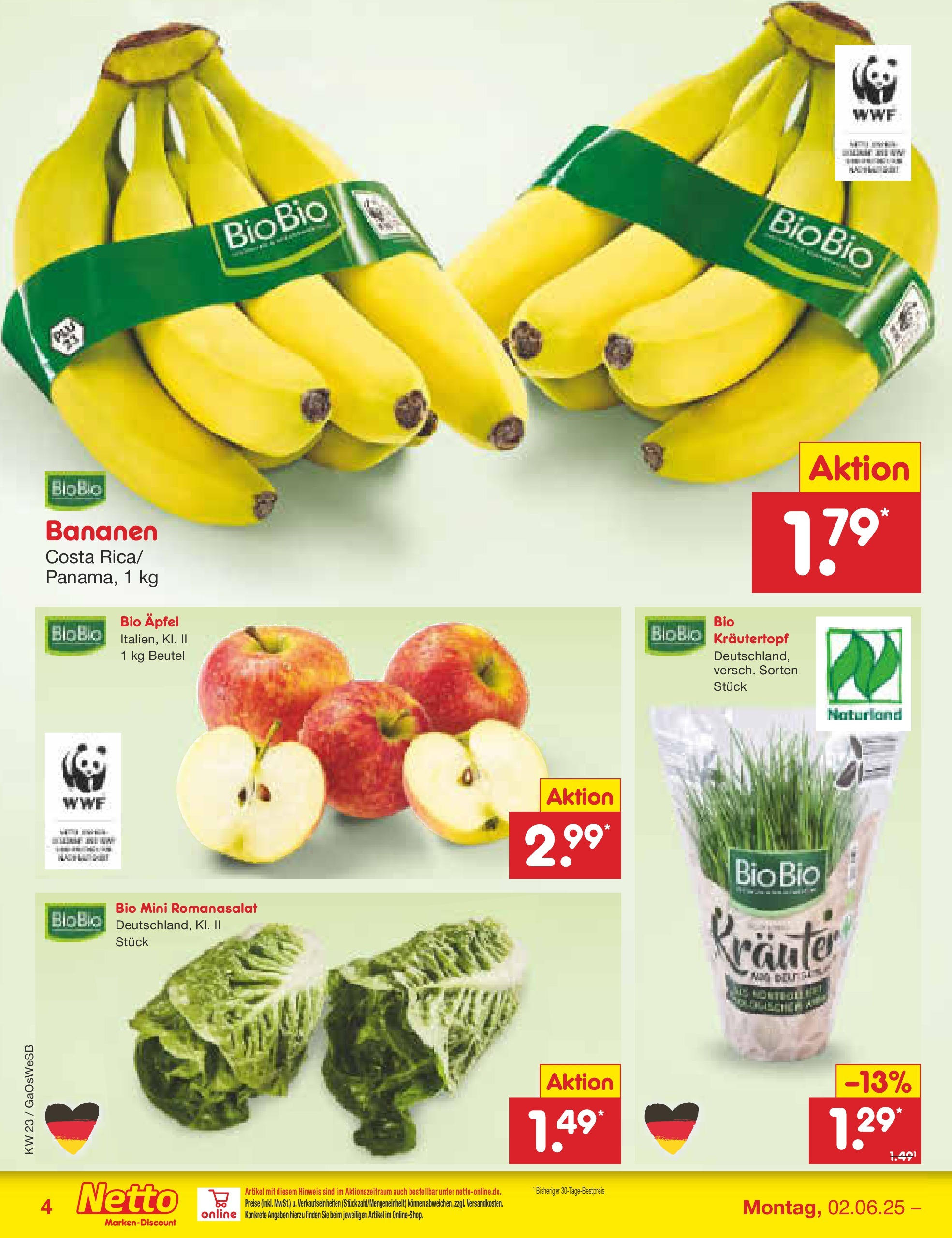 Netto Marken-Discount prospekt Moormerland (ab 01.06.2025) » Angebote | Seite: 4 | Produkte: Äpfel, Bananen
