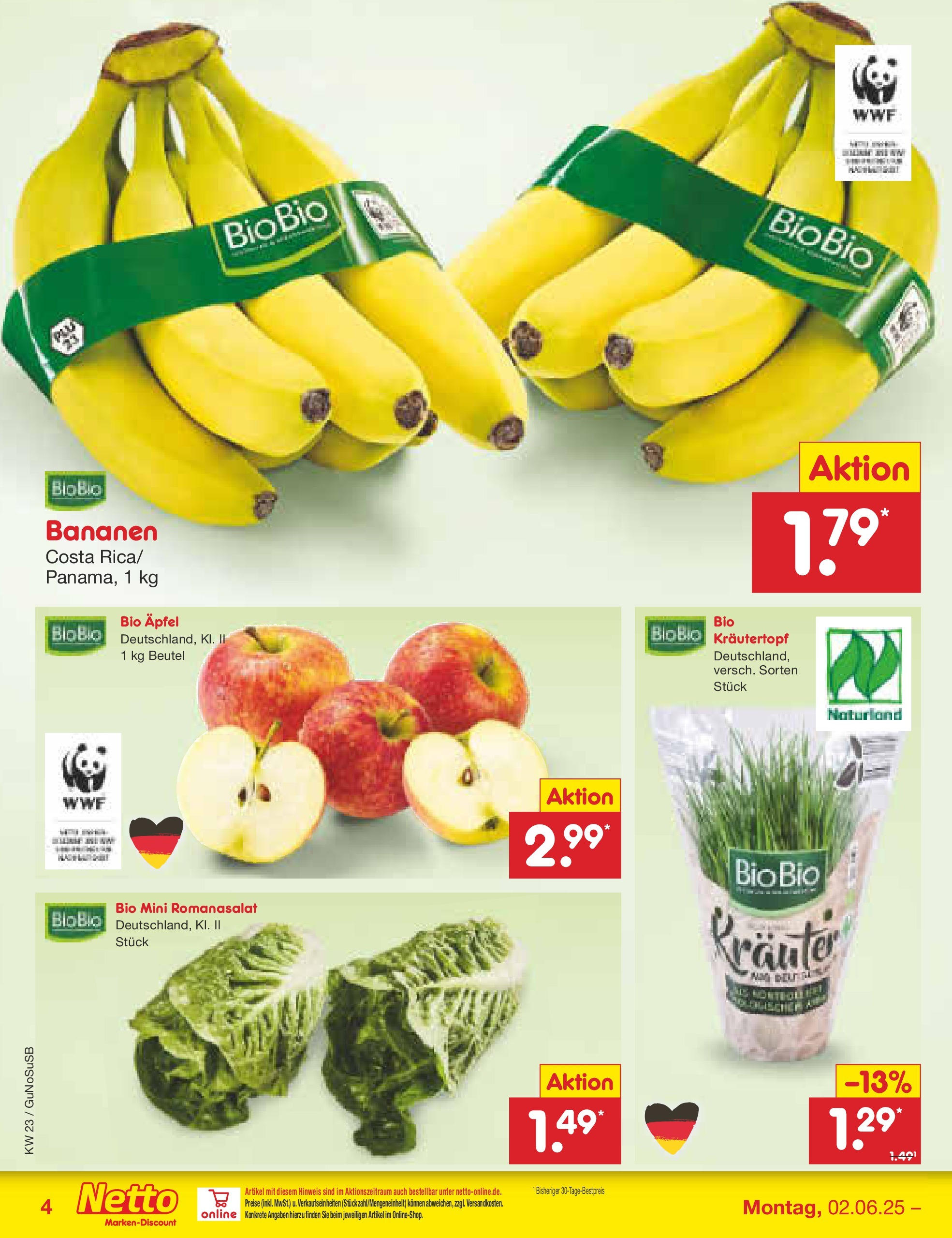 Netto Marken-Discount prospekt Rodewisch (ab 01.06.2025) » Angebote | Seite: 4 | Produkte: Äpfel, Bananen