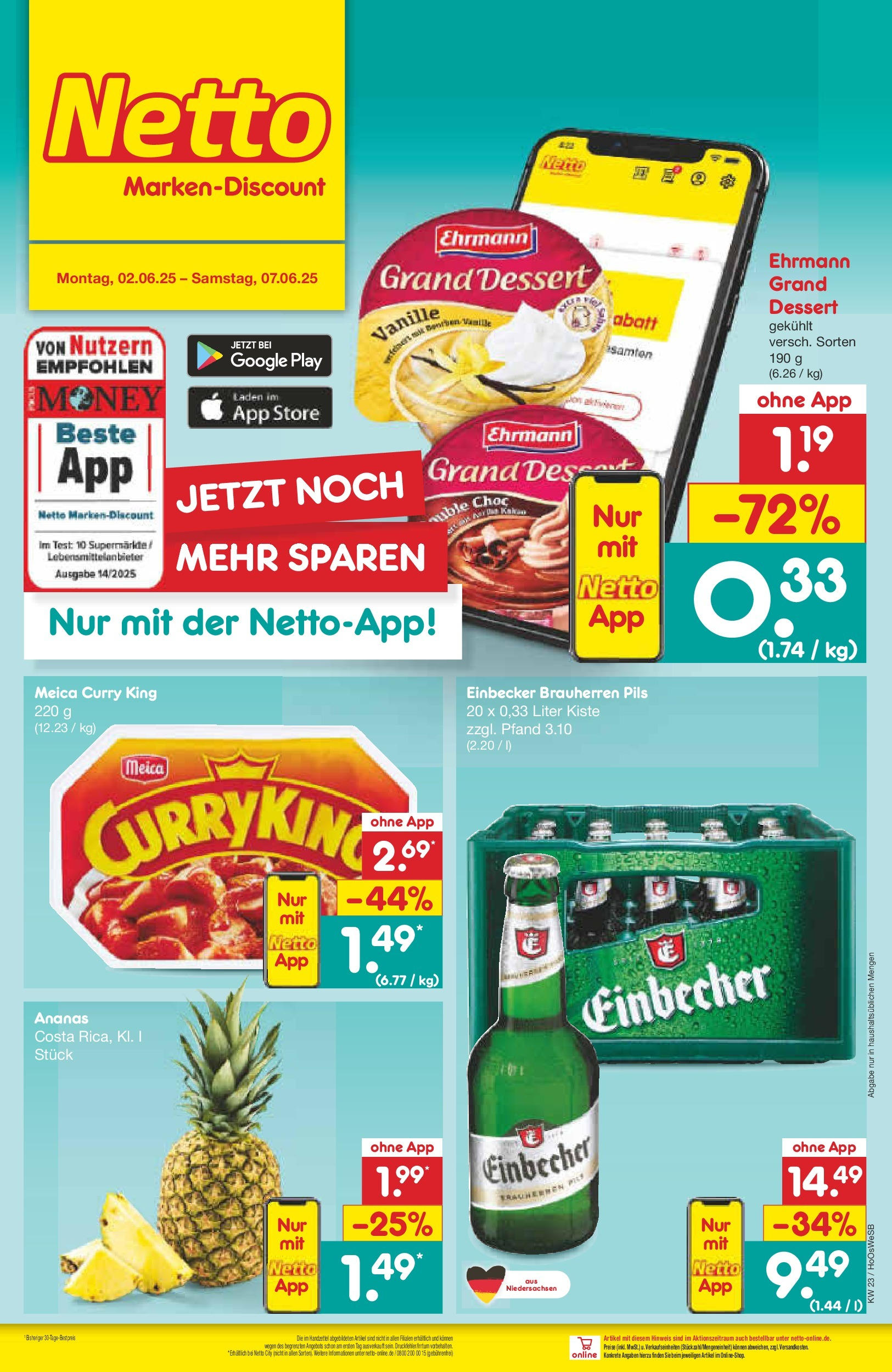 Netto Marken-Discount prospekt Hannover (ab 01.06.2025) » Angebote | Seite: 67 | Produkte: Ehrmann grand dessert, Pils, Ananas, Meica