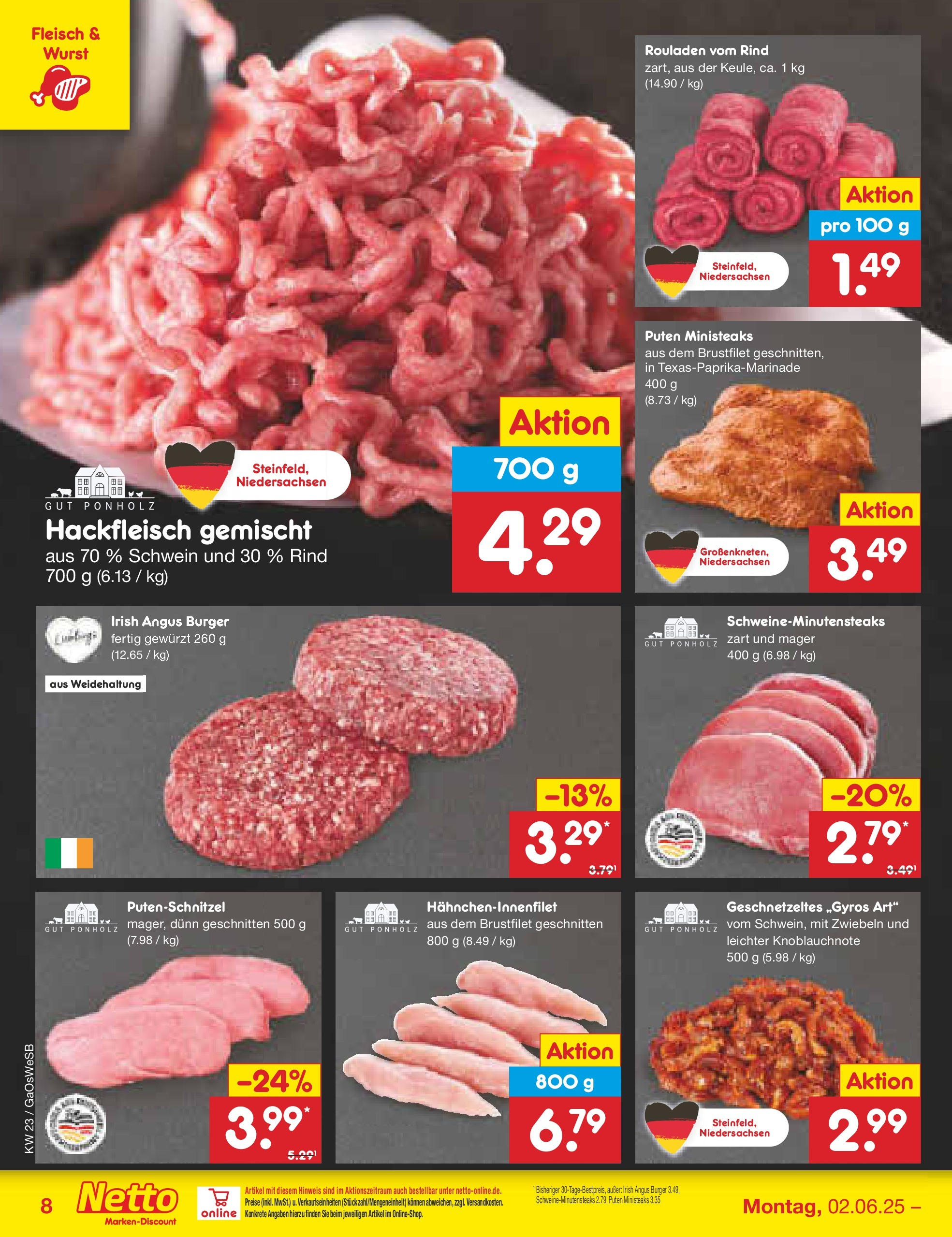 Netto Marken-Discount prospekt Moormerland (ab 01.06.2025) » Angebote | Seite: 10 | Produkte: Zwiebeln, Putenschnitzel, Fleisch, Hackfleisch