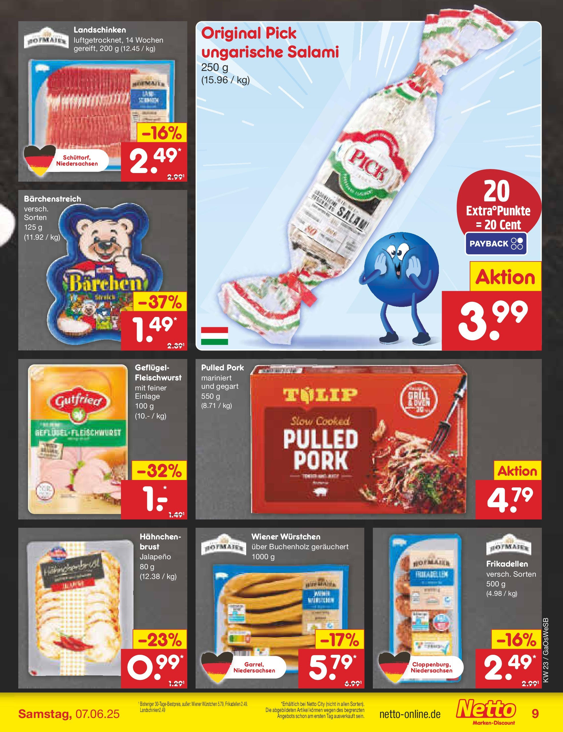 Netto Marken-Discount prospekt Moormerland (ab 01.06.2025) » Angebote | Seite: 11 | Produkte: Hahnchen, Wiener wurstchen, Salami