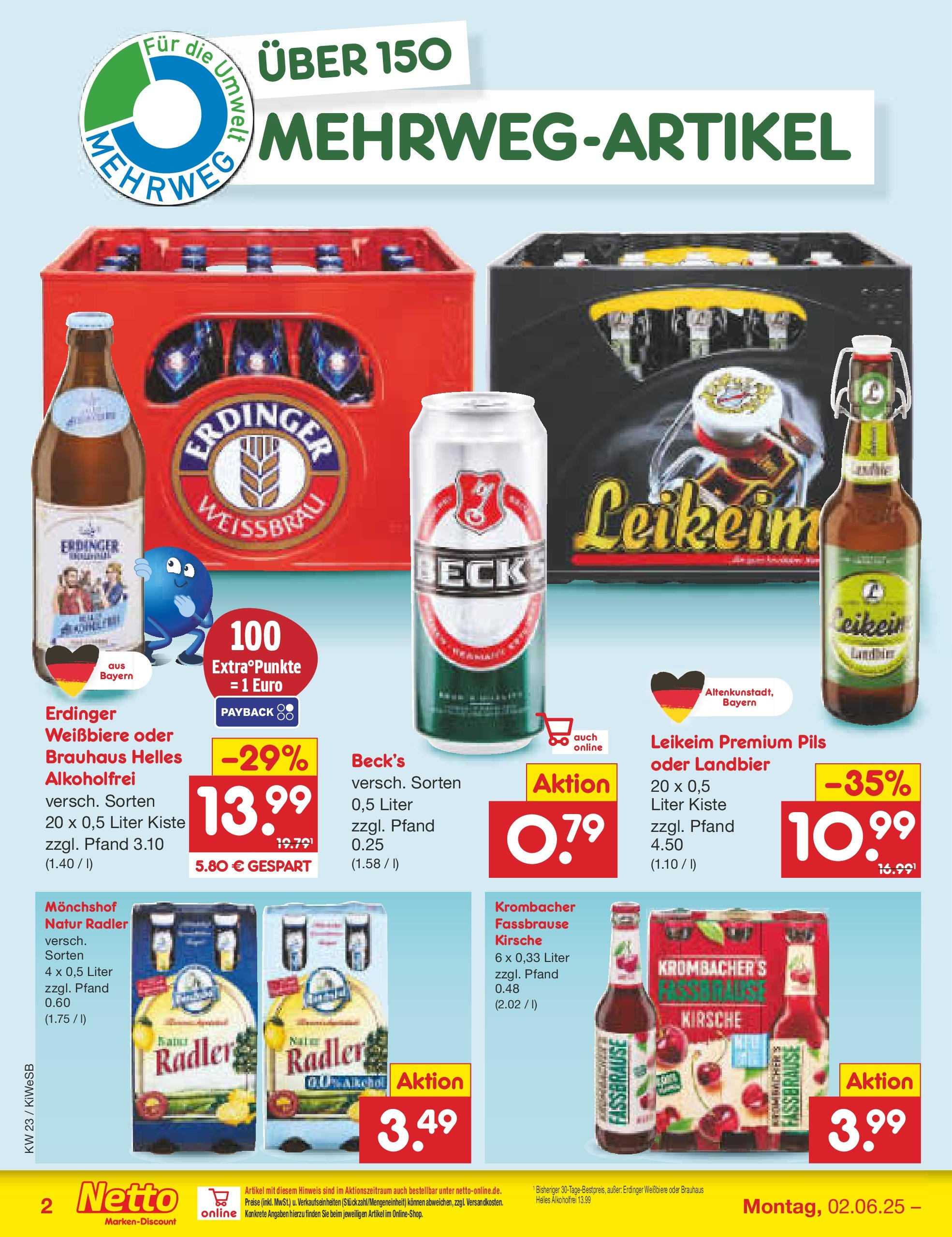 Netto Marken-Discount prospekt Bad Friedrichshall (ab 01.06.2025) » Angebote | Seite: 38 | Produkte: Monchshof, Erdinger, Krombacher, Fassbrause