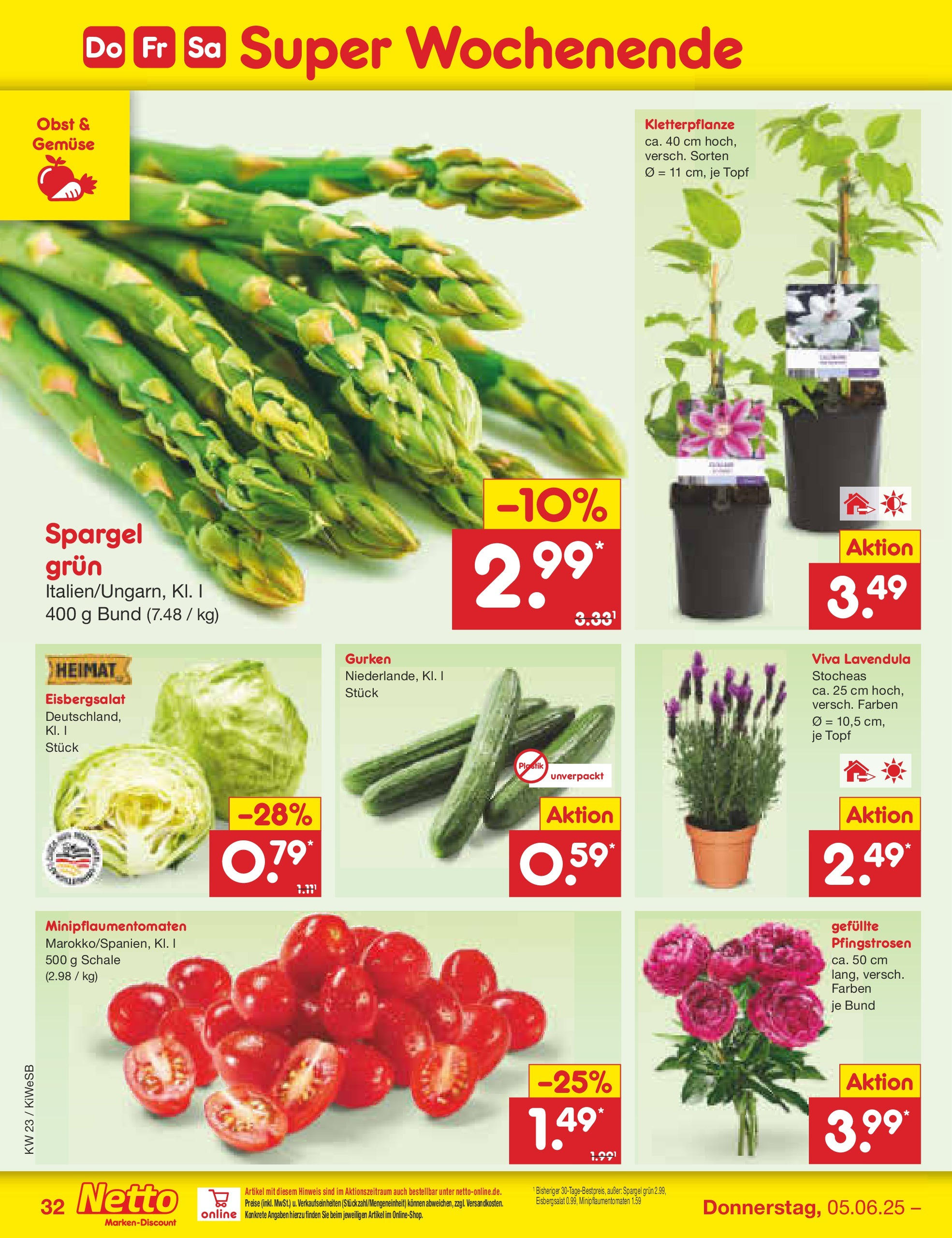 Netto Marken-Discount prospekt Bad Friedrichshall (ab 01.06.2025) » Angebote | Seite: 54 | Produkte: Eisbergsalat, Spargel, Gemüse, Obst