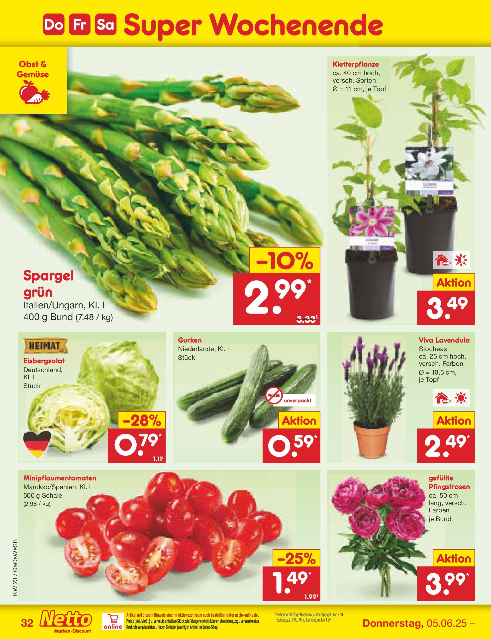 Netto Marken-Discount prospekt Moormerland (ab 01.06.2025) » Angebote | Seite: 54 | Produkte: Eisbergsalat, Spargel, Gemüse, Gurken