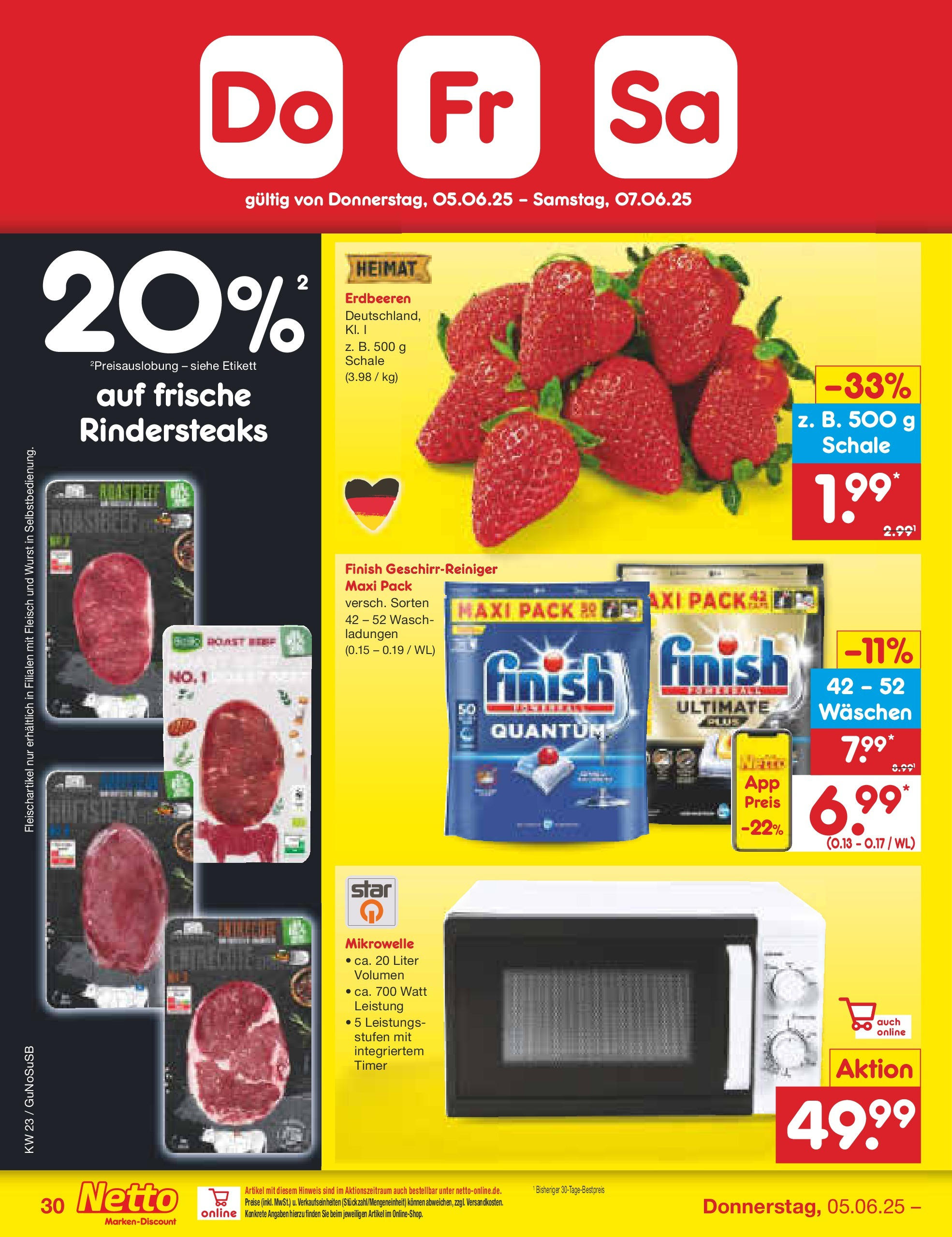 Netto Marken-Discount prospekt Rodewisch (ab 01.06.2025) » Angebote | Seite: 52 | Produkte: Finish, Wurst, Erdbeeren, Fleisch