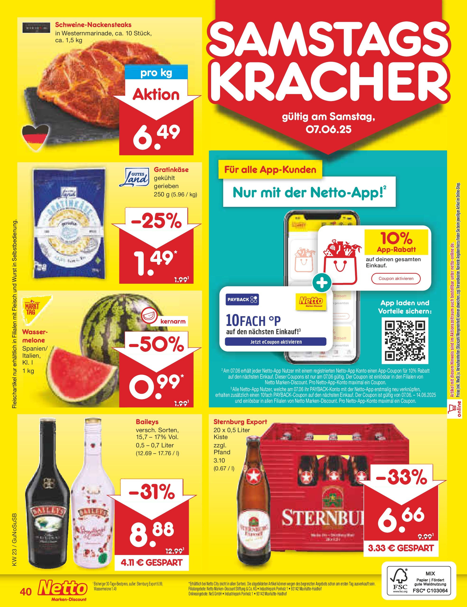 Netto Marken-Discount prospekt Rodewisch (ab 01.06.2025) » Angebote | Seite: 66 | Produkte: Wasser, Baileys, Wassermelone, Melone
