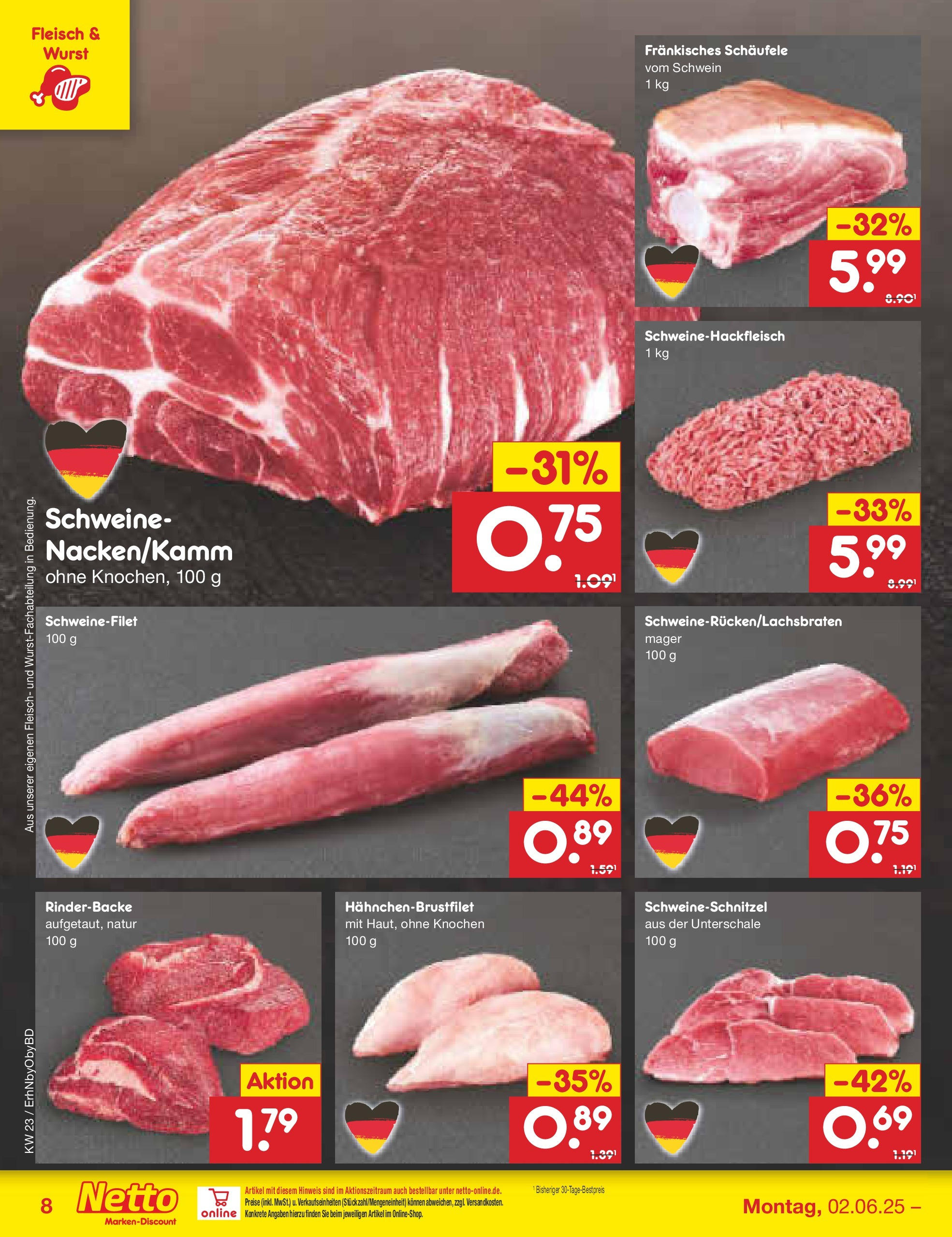 Netto Marken-Discount prospekt Velden (ab 01.06.2025) » Angebote | Seite: 10 | Produkte: Schweinefilet, Wurst, Fleisch