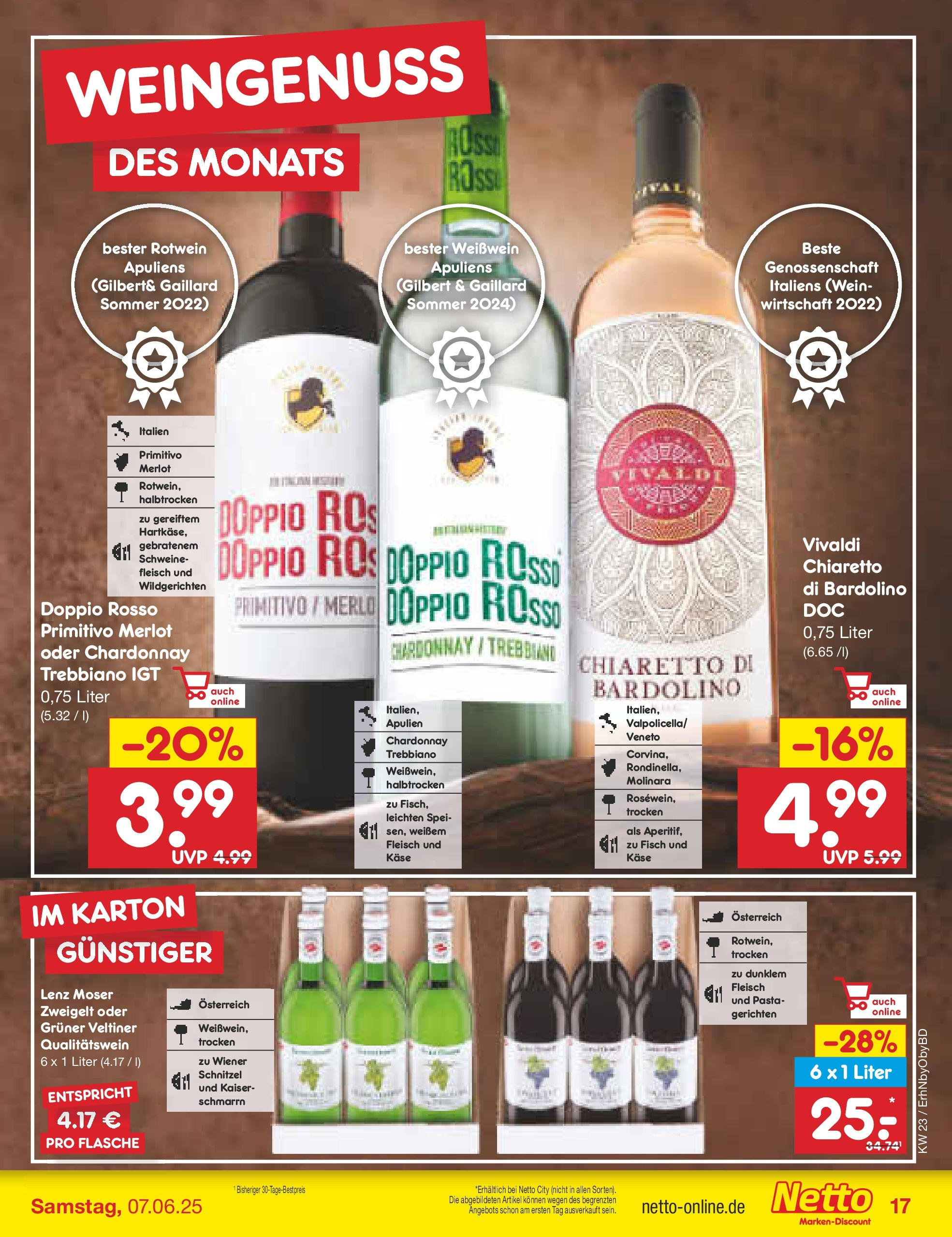Netto Marken-Discount prospekt Velden (ab 01.06.2025) » Angebote | Seite: 21 | Produkte: Rotwein, Merlot, Schnitzel, Fisch