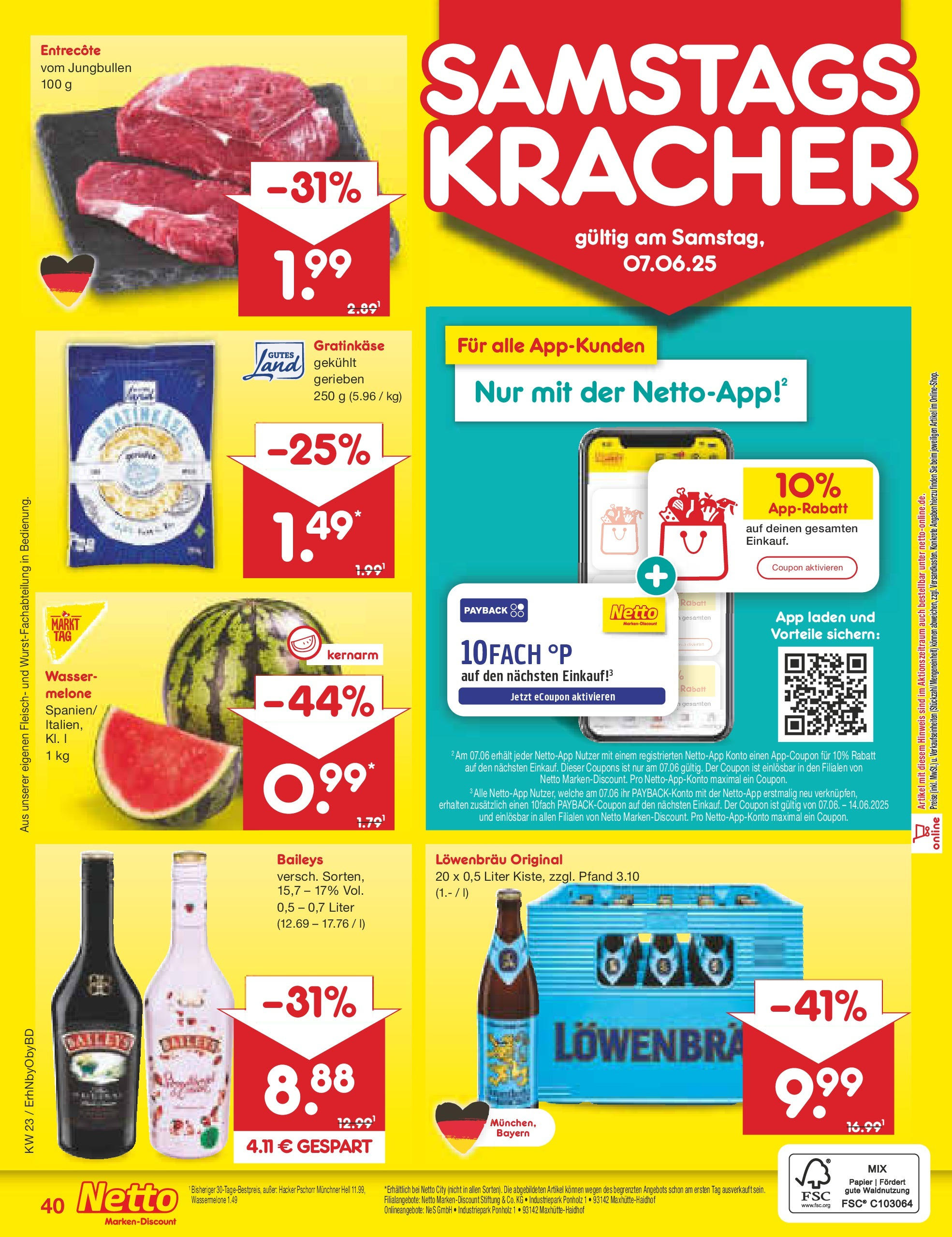 Netto Marken-Discount prospekt Velden (ab 01.06.2025) » Angebote | Seite: 66 | Produkte: Entrecote, Wasser, Baileys, Melone