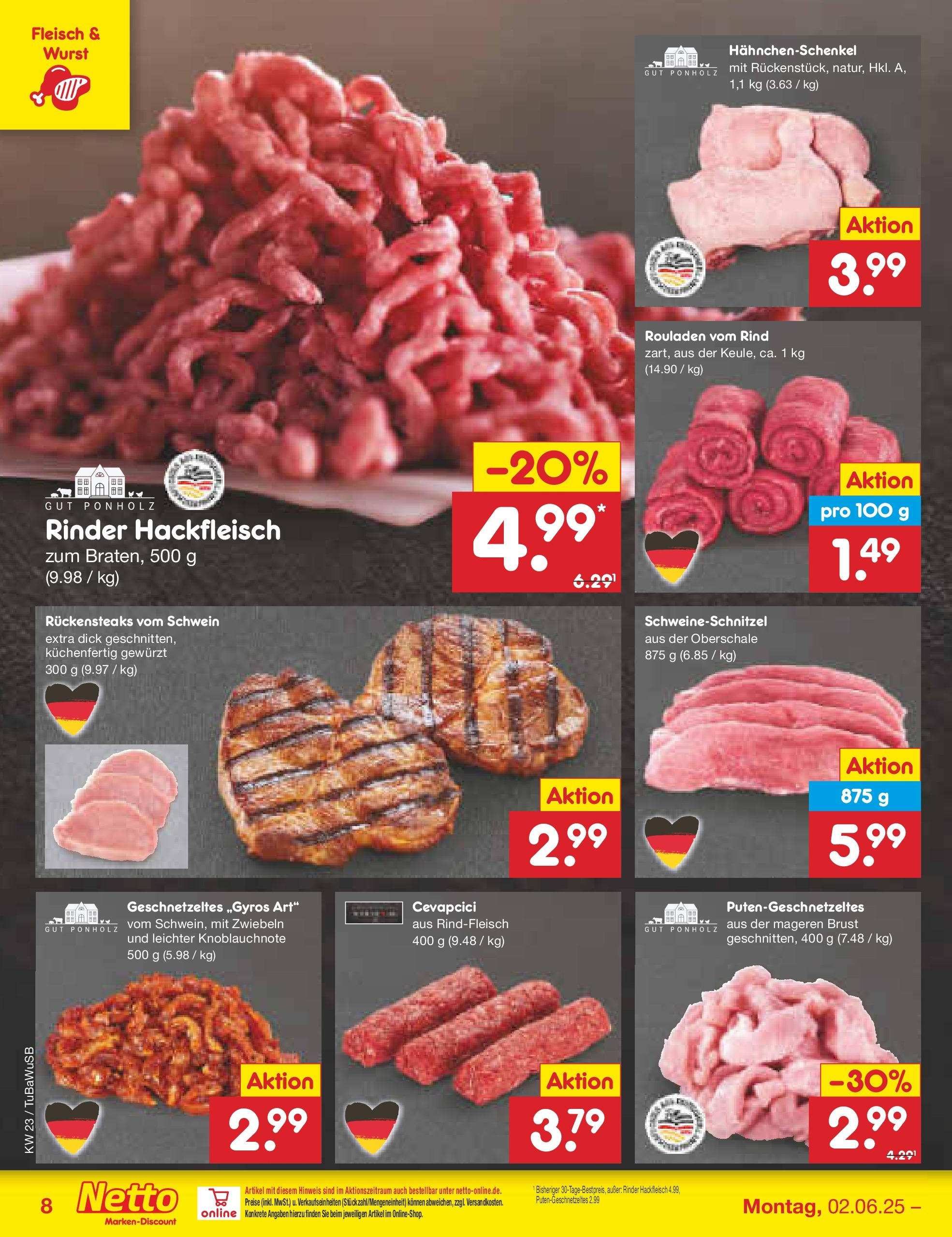 Netto Marken-Discount prospekt Lahr-Langenwinkel (ab 01.06.2025) » Angebote | Seite: 10 | Produkte: Hahnchenschenkel, Rindfleisch, Fleisch, Hackfleisch