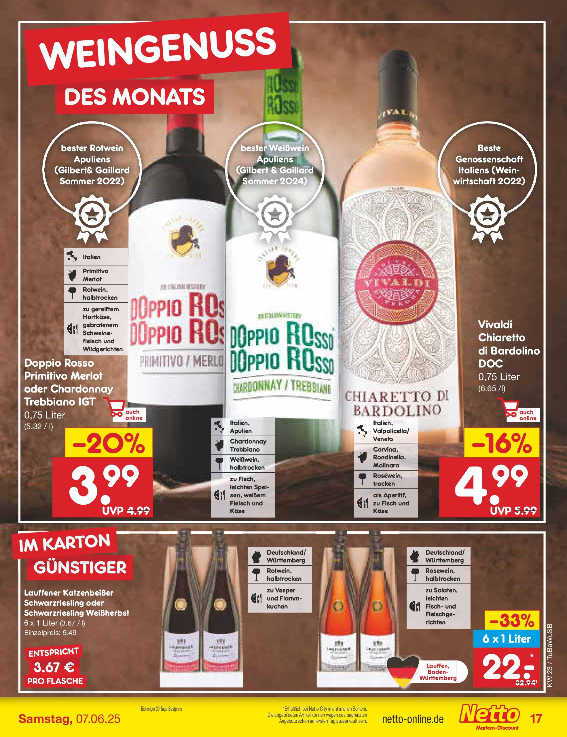 Netto Marken-Discount prospekt Lahr-Langenwinkel (ab 01.06.2025) » Angebote | Seite: 21 | Produkte: Weißwein, Rotwein, Fisch, Kuchen