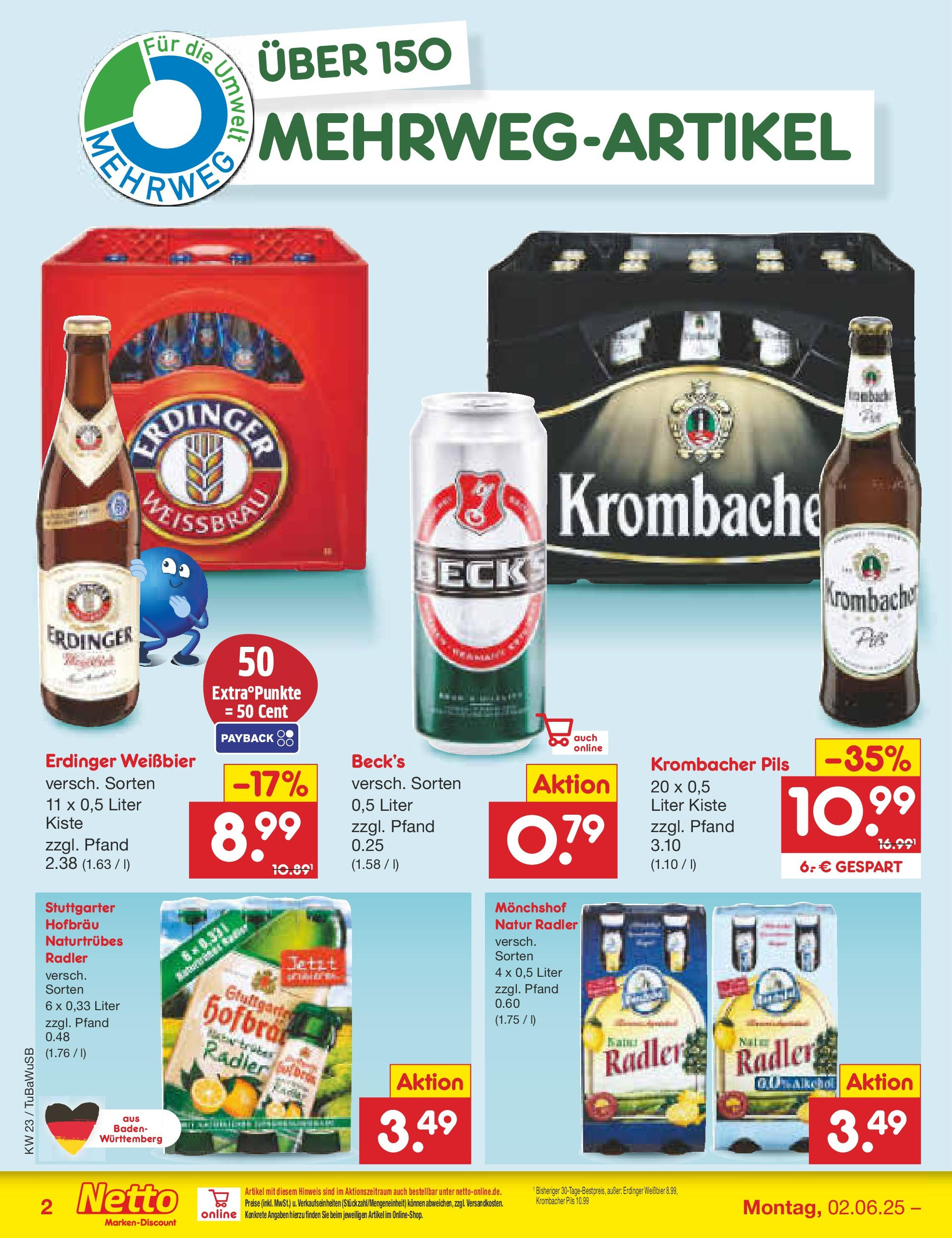Netto Marken-Discount prospekt Lahr-Langenwinkel (ab 01.06.2025) » Angebote | Seite: 38 | Produkte: Monchshof, Erdinger, Weißbier, Radler