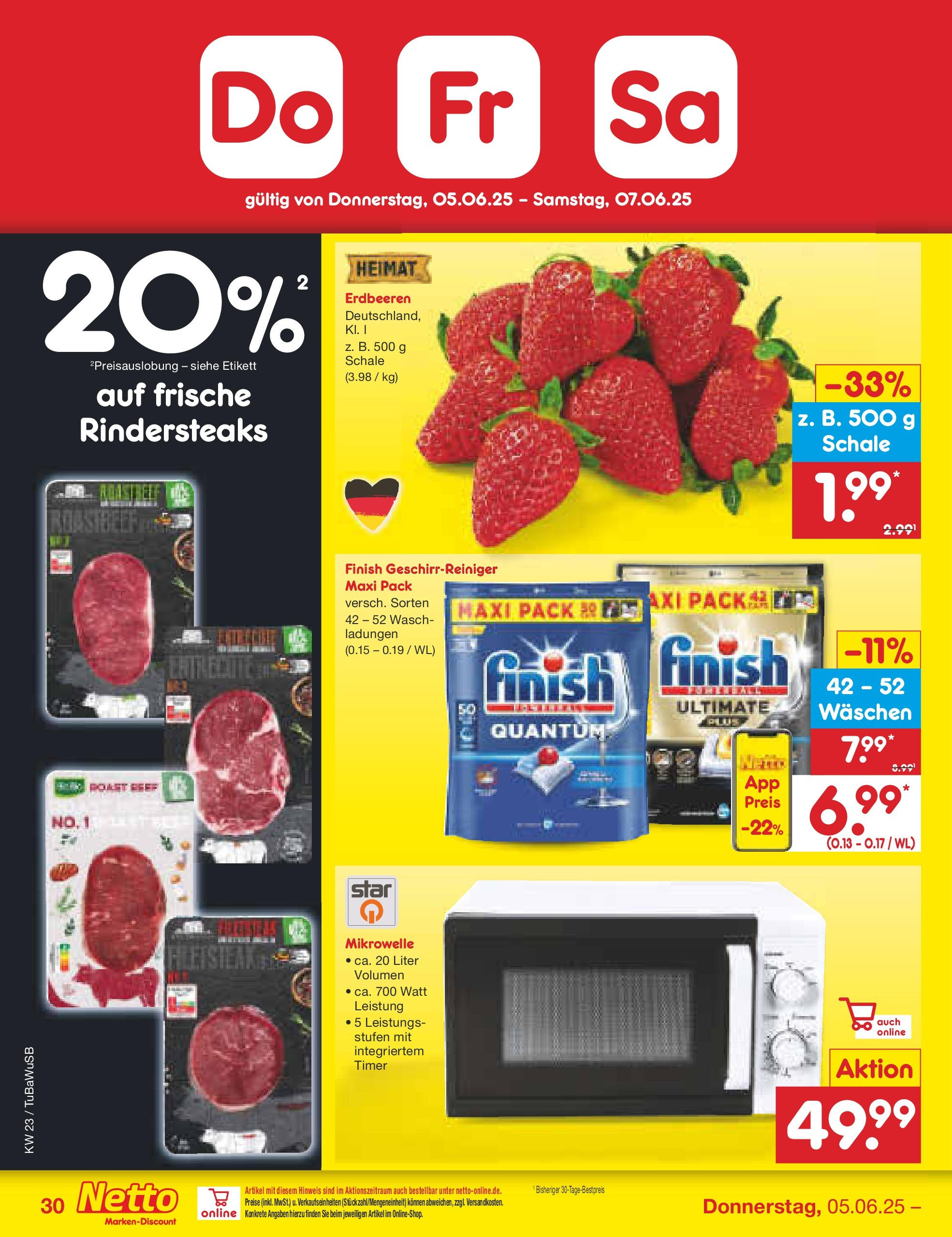 Netto Marken-Discount prospekt Lahr-Langenwinkel (ab 01.06.2025) » Angebote | Seite: 52 | Produkte: Mikrowelle, Finish, Erdbeeren
