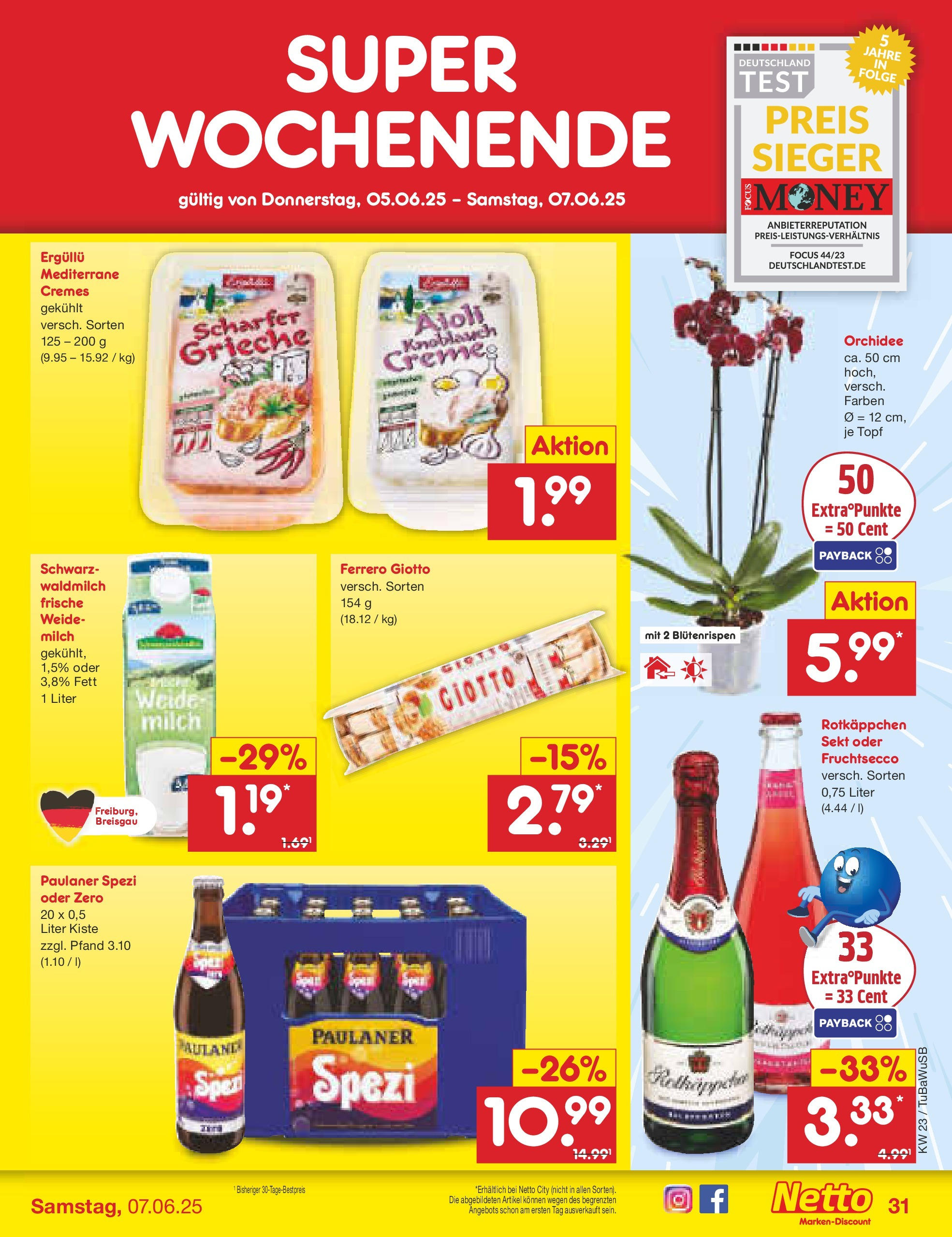 Netto Marken-Discount prospekt Lahr-Langenwinkel (ab 01.06.2025) » Angebote | Seite: 53 | Produkte: Rotkappchen sekt, Milch, Paulaner spezi, Knoblauch