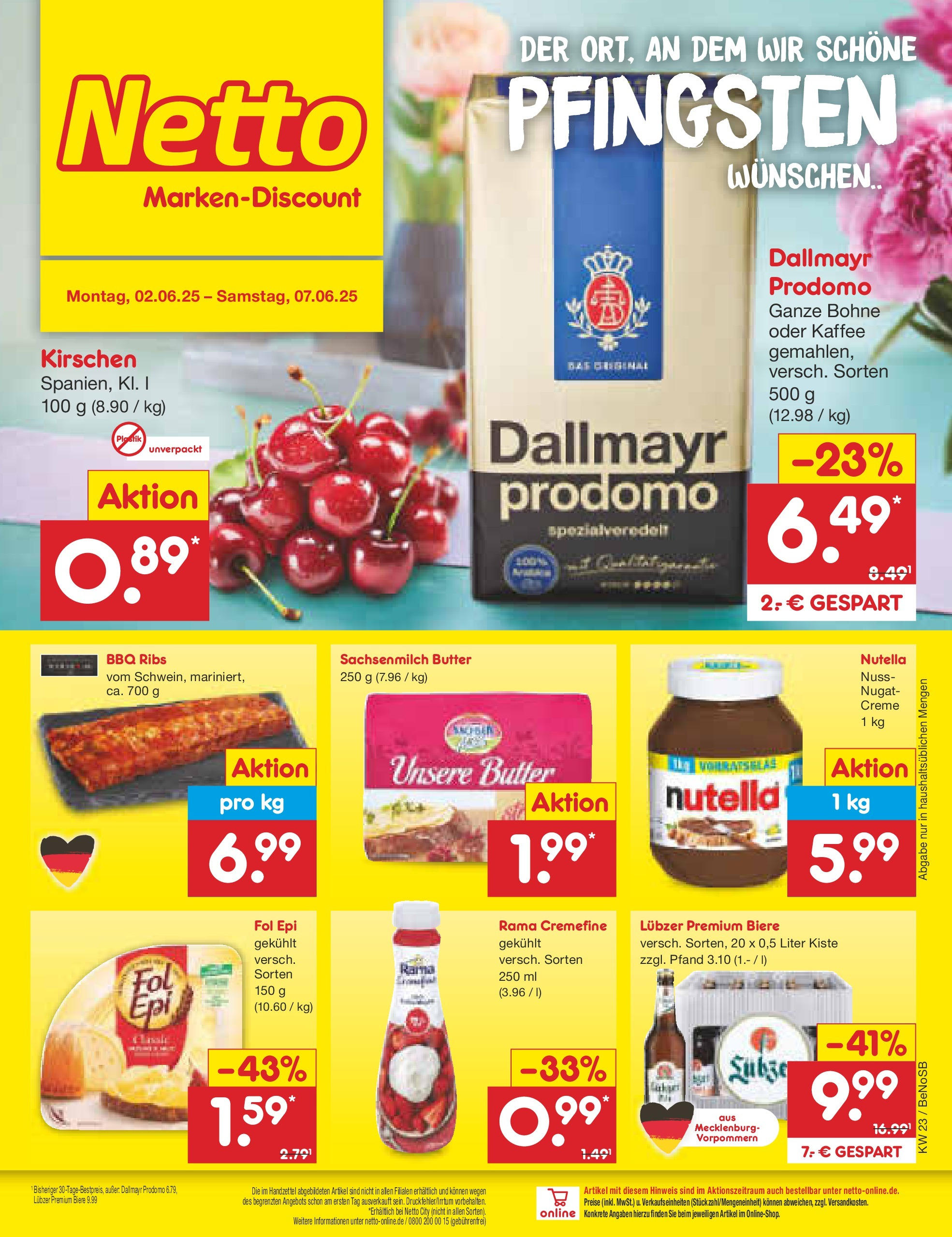 Netto Marken-Discount prospekt Bergen Auf Rügen (ab 01.06.2025) » Angebote | Seite: 1 | Produkte: Butter, Nutella, Dallmayr, Dallmayr prodomo