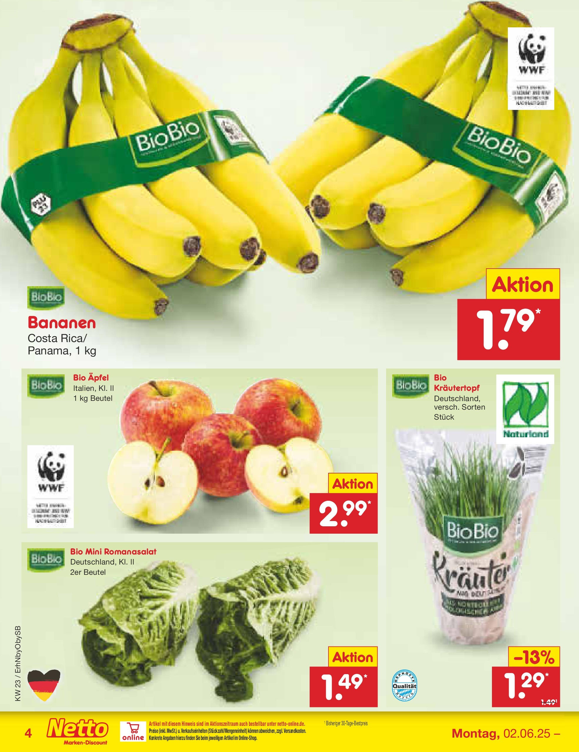 Netto Marken-Discount prospekt Metten (ab 01.06.2025) » Angebote | Seite: 4 | Produkte: Äpfel, Bananen, Apple