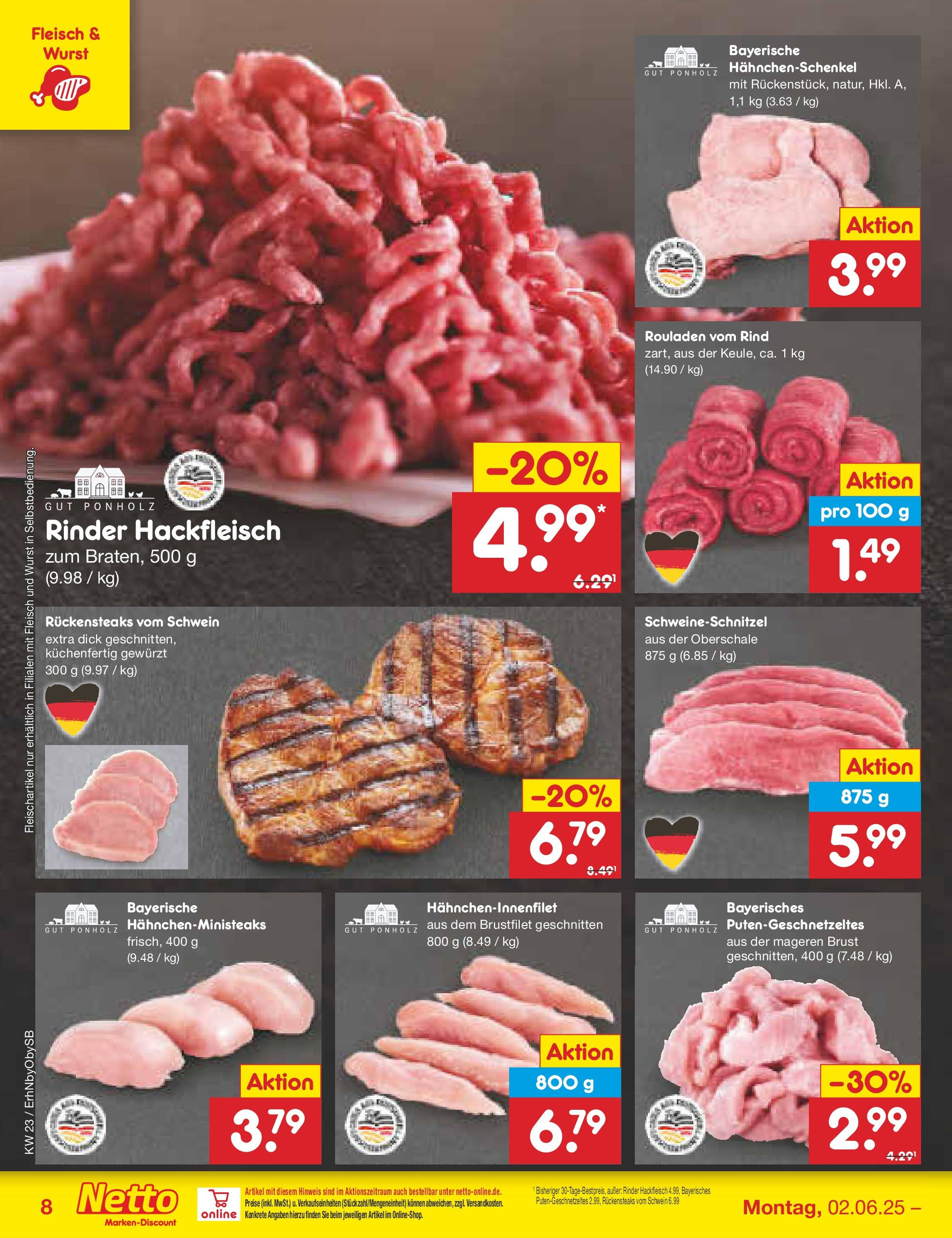 Netto Marken-Discount prospekt Metten (ab 01.06.2025) » Angebote | Seite: 10 | Produkte: Hahnchenschenkel, Wurst, Steak, Fleisch