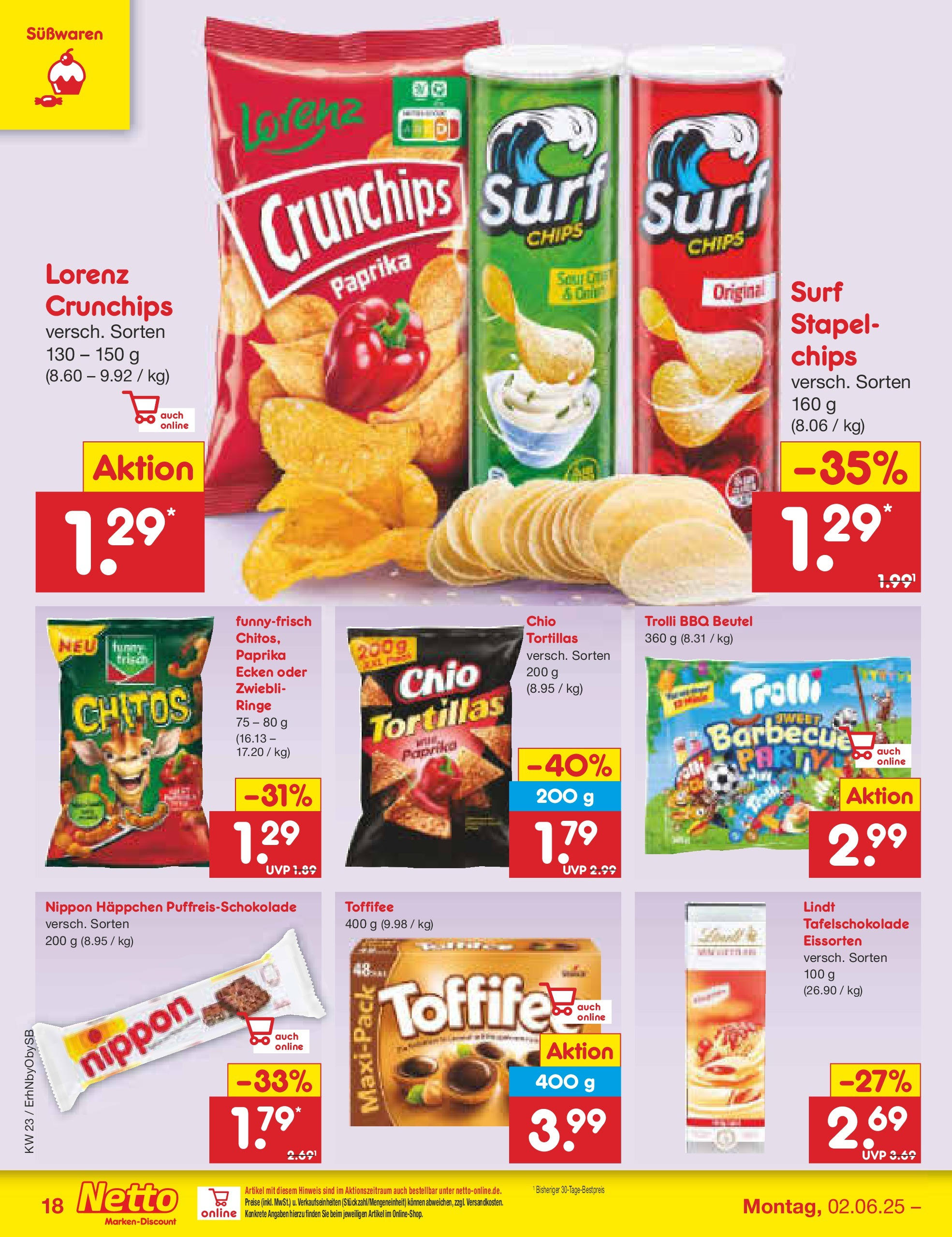 Netto Marken-Discount prospekt Metten (ab 01.06.2025) » Angebote | Seite: 28 | Produkte: Paprika, Lorenz crunchips, Lindt, Chips