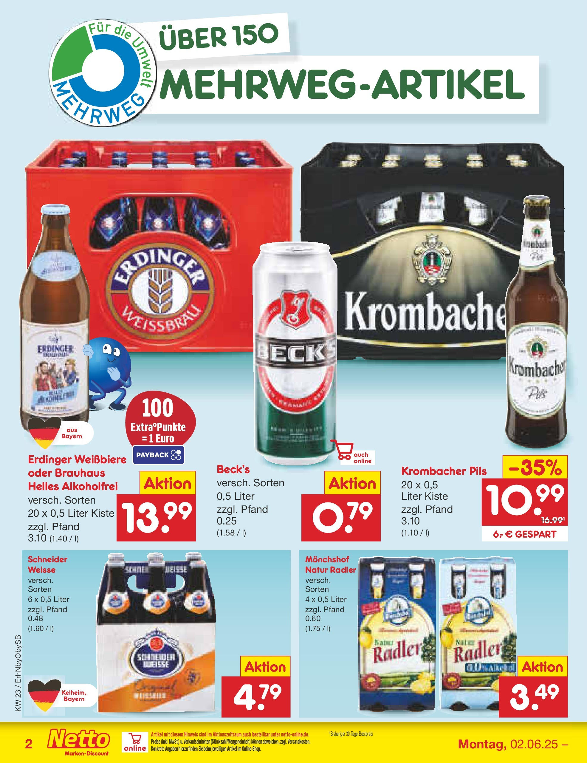 Netto Marken-Discount prospekt Metten (ab 01.06.2025) » Angebote | Seite: 38 | Produkte: Monchshof, Erdinger, Pils, Krombacher
