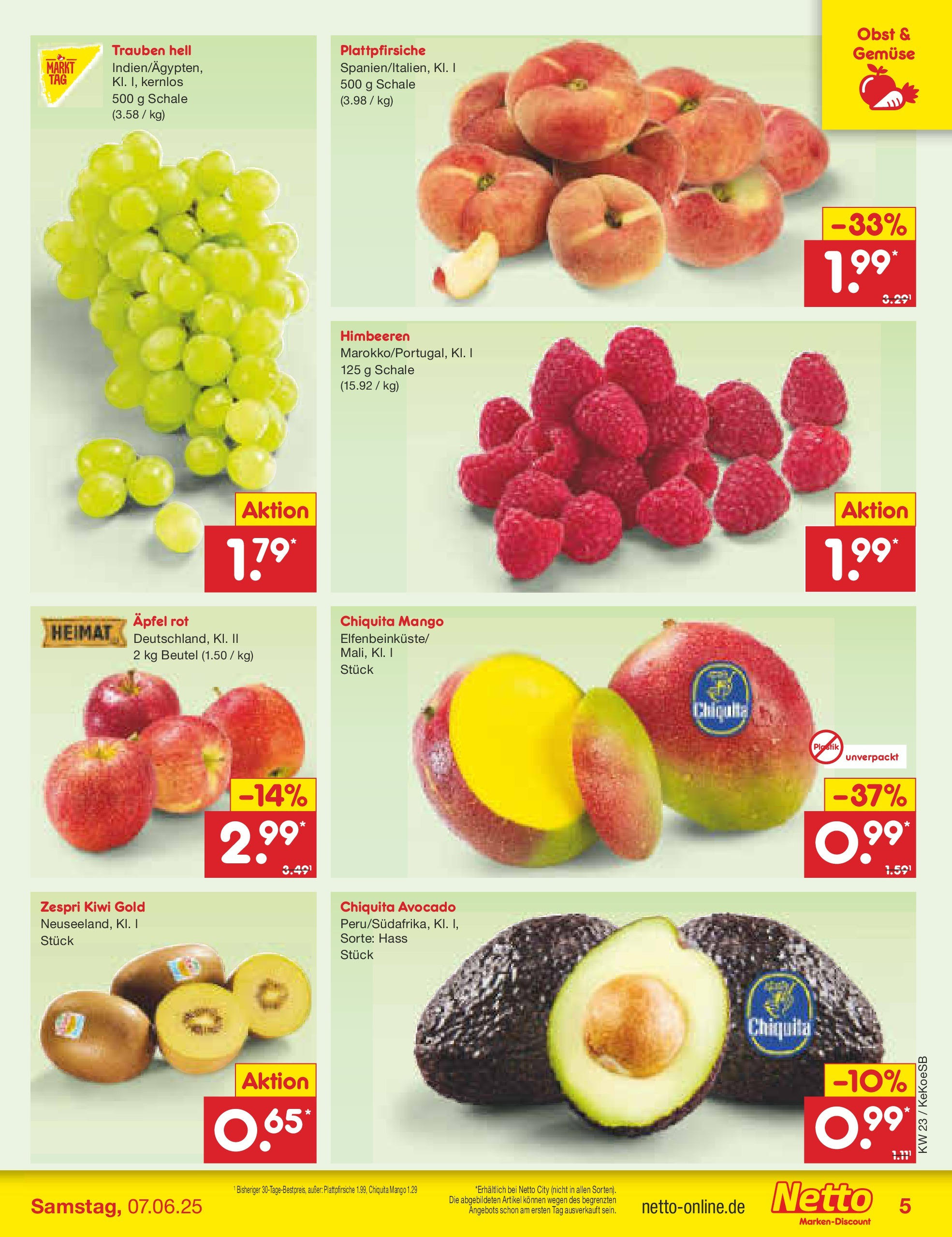 Netto Marken-Discount - Netto: Wochenangebote (ab 01.06.2025) » Angebote | Seite: 5 | Produkte: Avocado, Gemüse, Obst, Kiwi