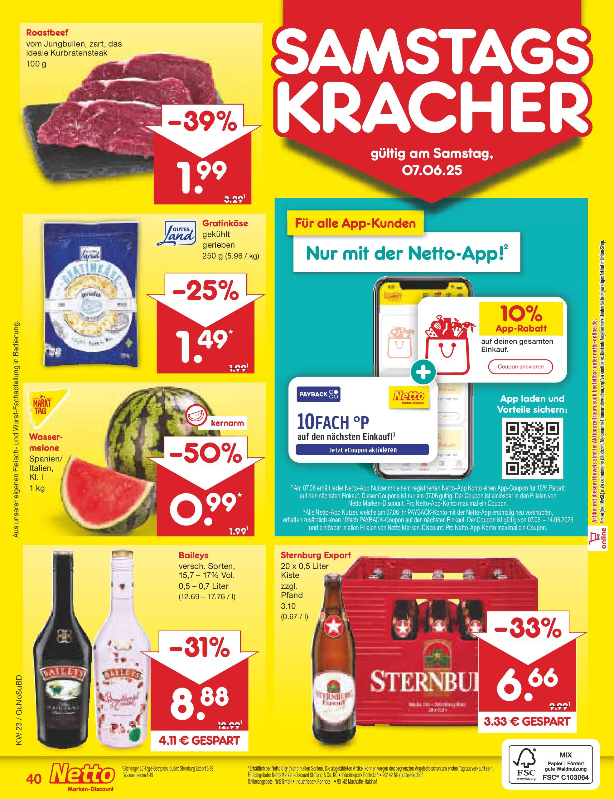 Netto Marken-Discount prospekt Augustusburg	 (ab 01.06.2025) » Angebote | Seite: 66 | Produkte: Roastbeef, Wasser, Baileys, Wassermelone