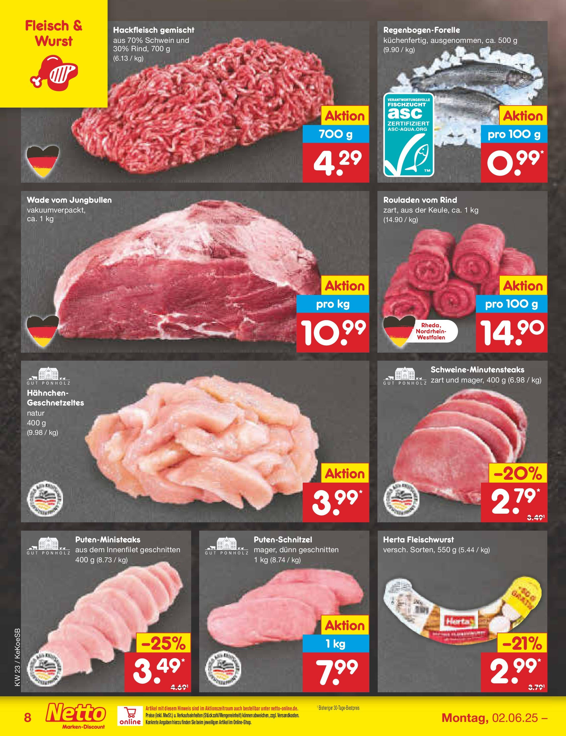 Netto Marken-Discount - Netto: Wochenangebote (ab 01.06.2025) » Angebote | Seite: 10 | Produkte: Herta fleischwurst, Putenschnitzel, Fleisch, Hackfleisch