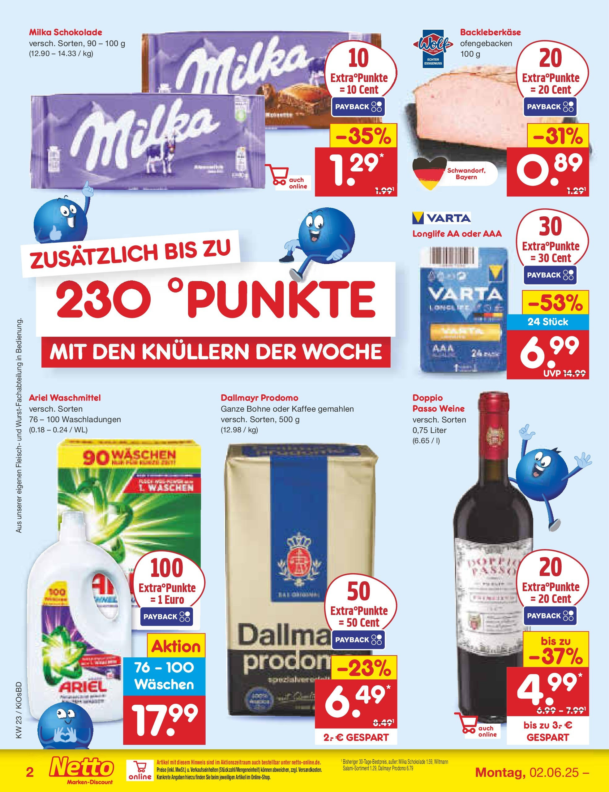 Netto Marken-Discount prospekt Mistelbach (ab 01.06.2025) » Angebote | Seite: 2 | Produkte: Schokolade, Waschmittel, Dallmayr prodomo, Fleisch
