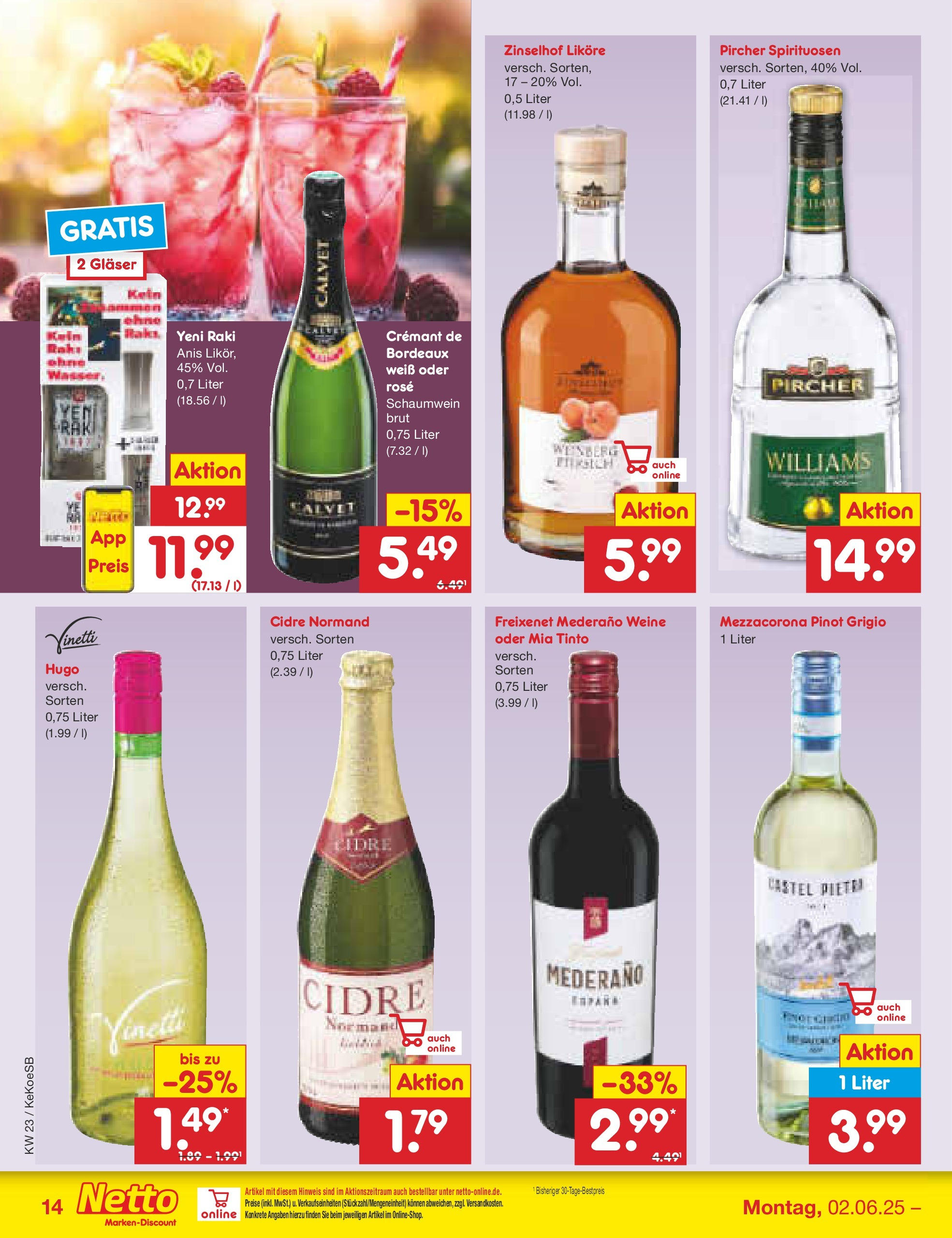 Netto Marken-Discount - Netto: Wochenangebote (ab 01.06.2025) » Angebote | Seite: 18 | Produkte: Freixenet, Freixenet mederano, Wasser, Hugo