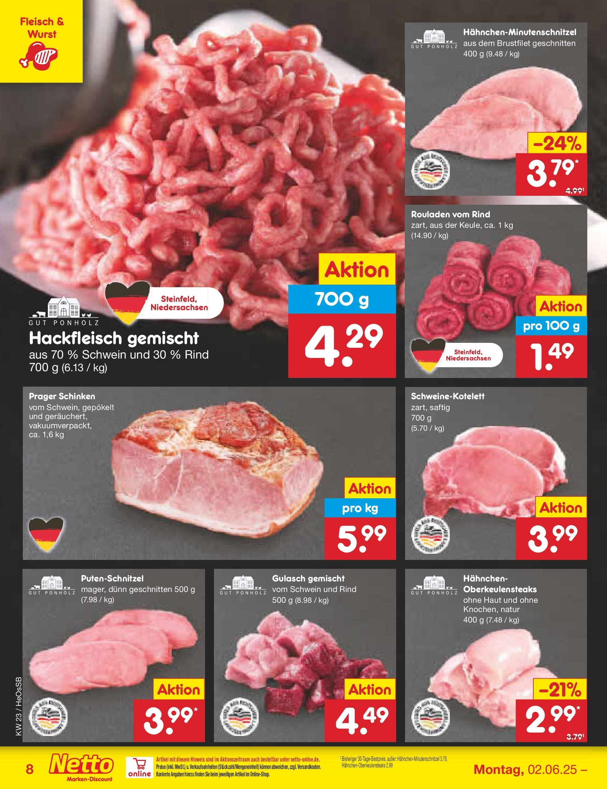 Netto Marken-Discount prospekt Kröpelin (ab 01.06.2025) » Angebote | Seite: 10 | Produkte: Putenschnitzel, Wurst, Schinken, Fleisch