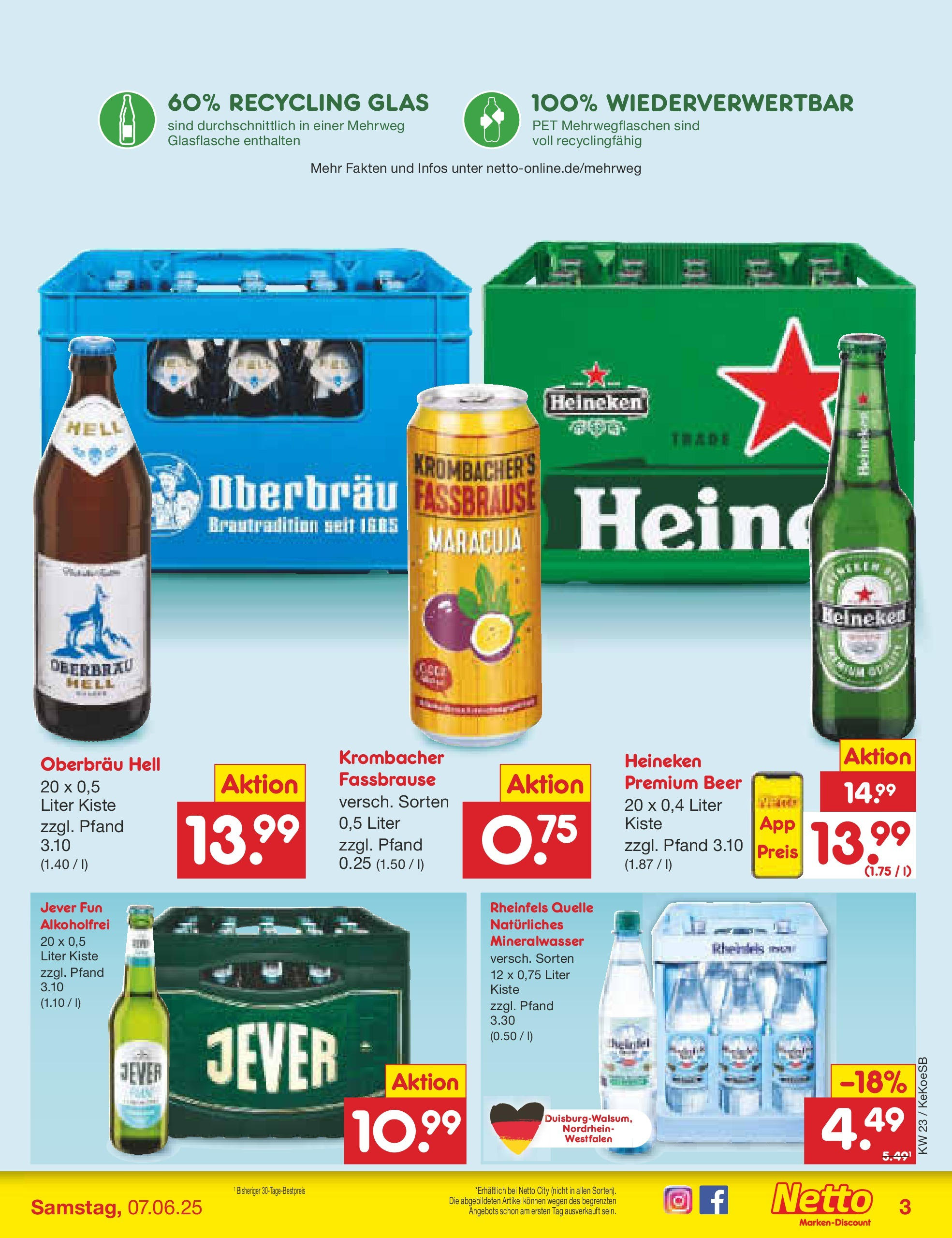 Netto Marken-Discount - Netto: Wochenangebote (ab 01.06.2025) » Angebote | Seite: 41 | Produkte: Mineralwasser, Heineken, Jever, Krombacher