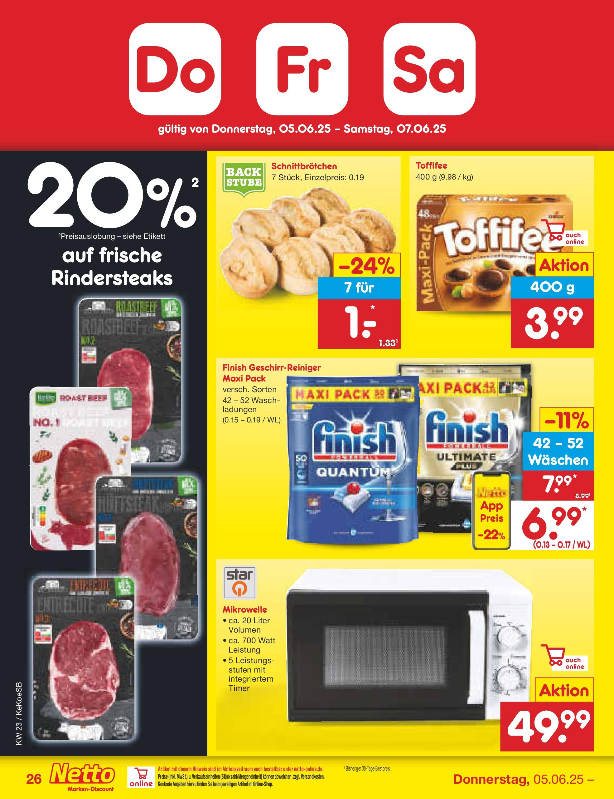 Netto Marken-Discount - Netto: Wochenangebote (ab 01.06.2025) » Angebote | Seite: 48 | Produkte: Mikrowelle, Finish, Toffifee