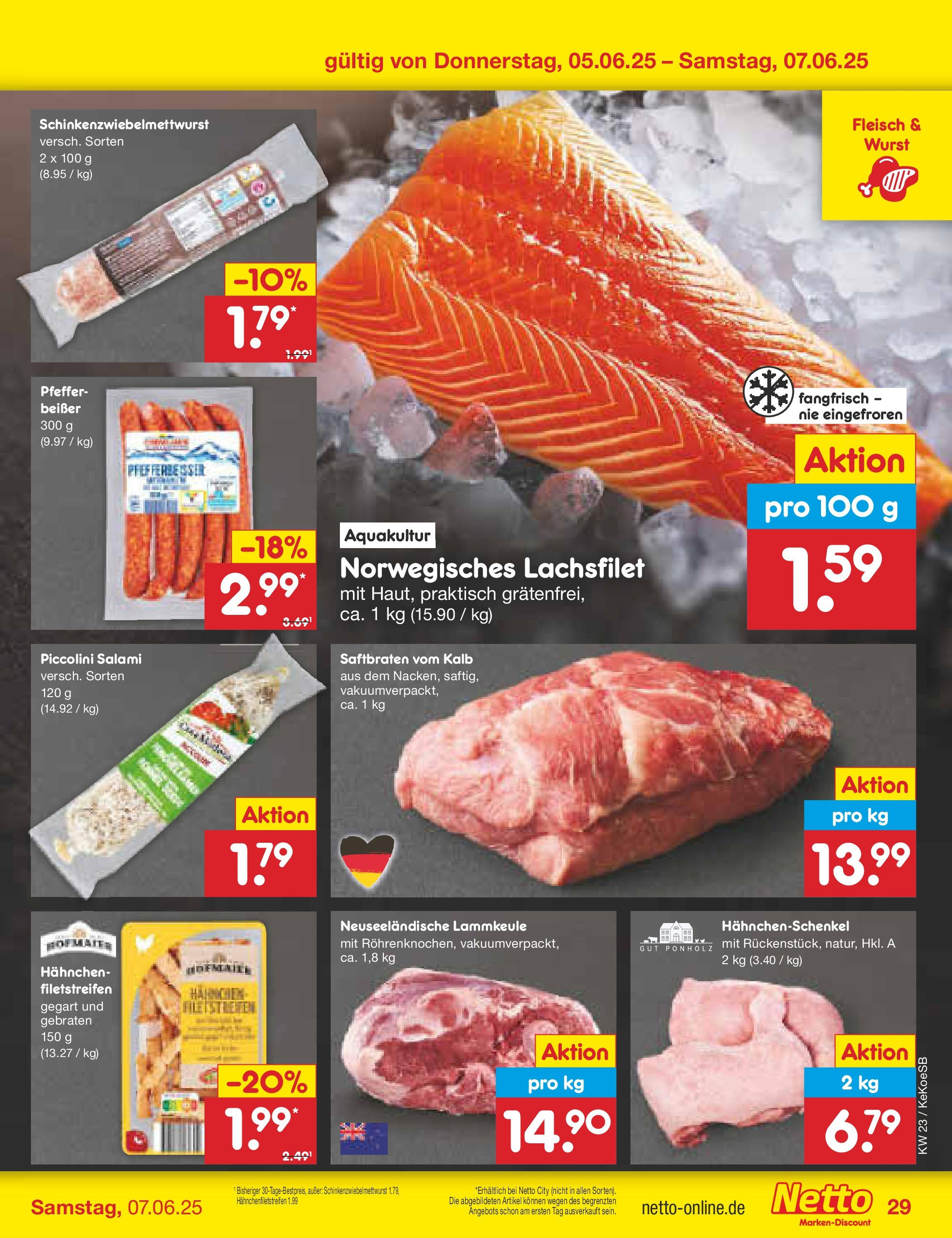 Netto Marken-Discount - Netto: Wochenangebote (ab 01.06.2025) » Angebote | Seite: 51 | Produkte: Lammkeule, Wurst, Salami, Fleisch