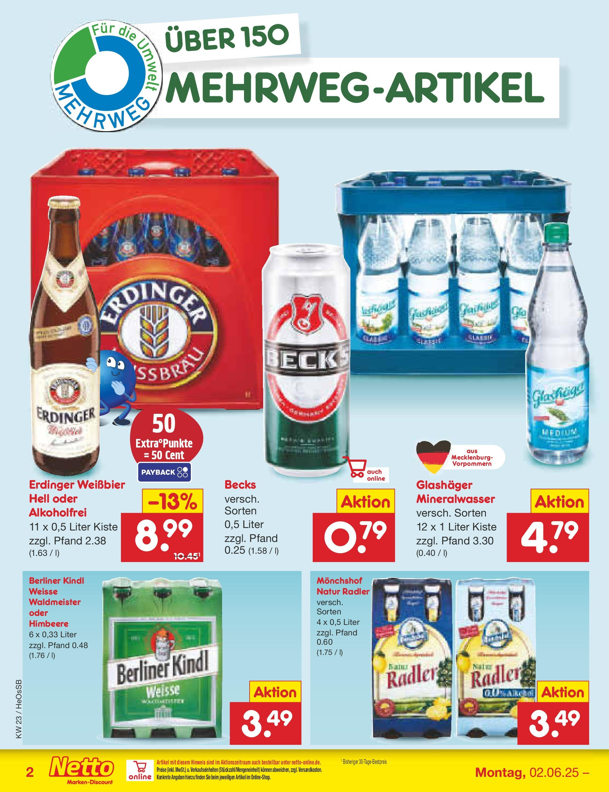 Netto Marken-Discount prospekt Kröpelin (ab 01.06.2025) » Angebote | Seite: 38 | Produkte: Berliner, Erdinger, Weißbier, Mineralwasser