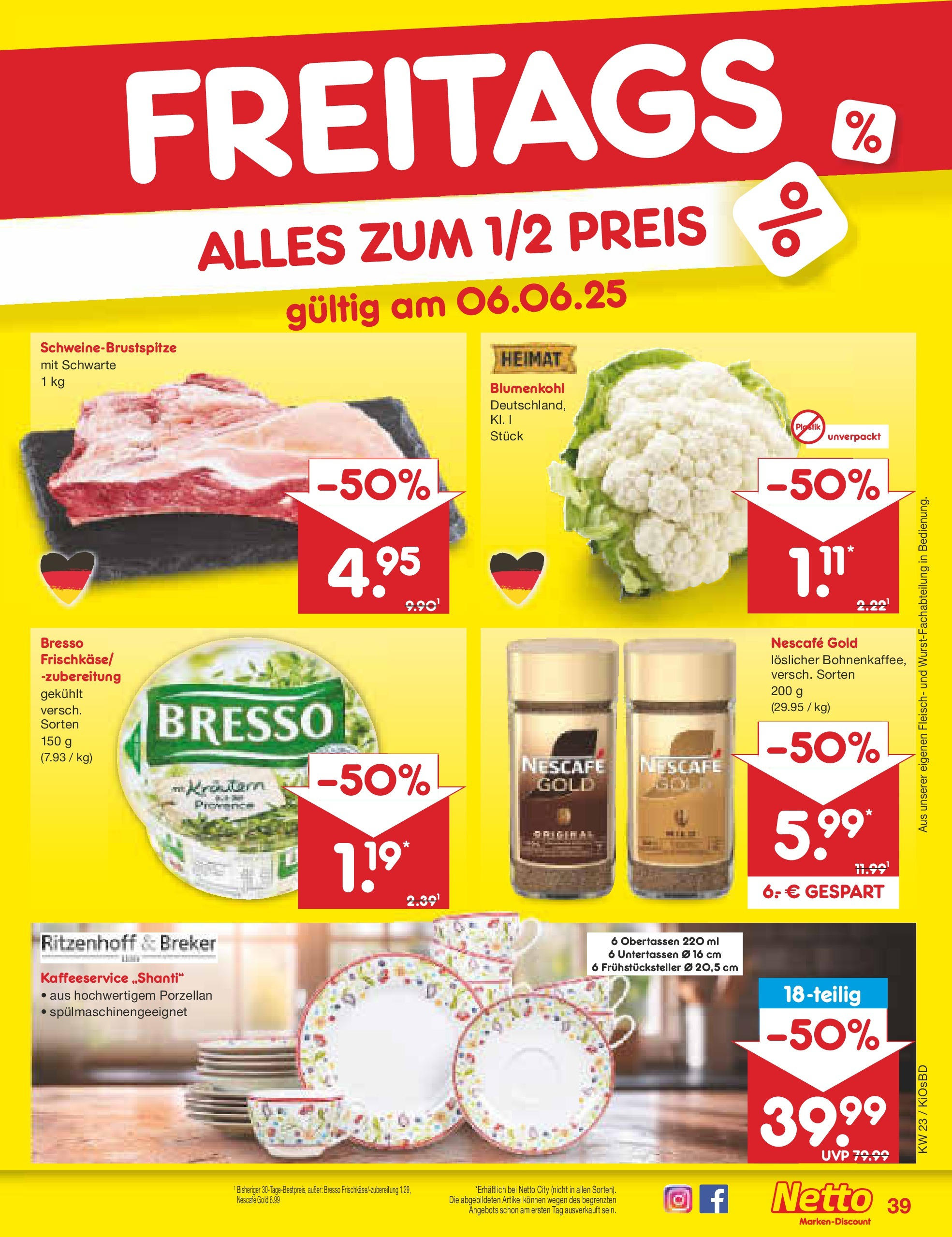 Netto Marken-Discount prospekt Mistelbach (ab 01.06.2025) » Angebote | Seite: 65 | Produkte: Bresso, Blumenkohl, Nescafe gold, Fleisch
