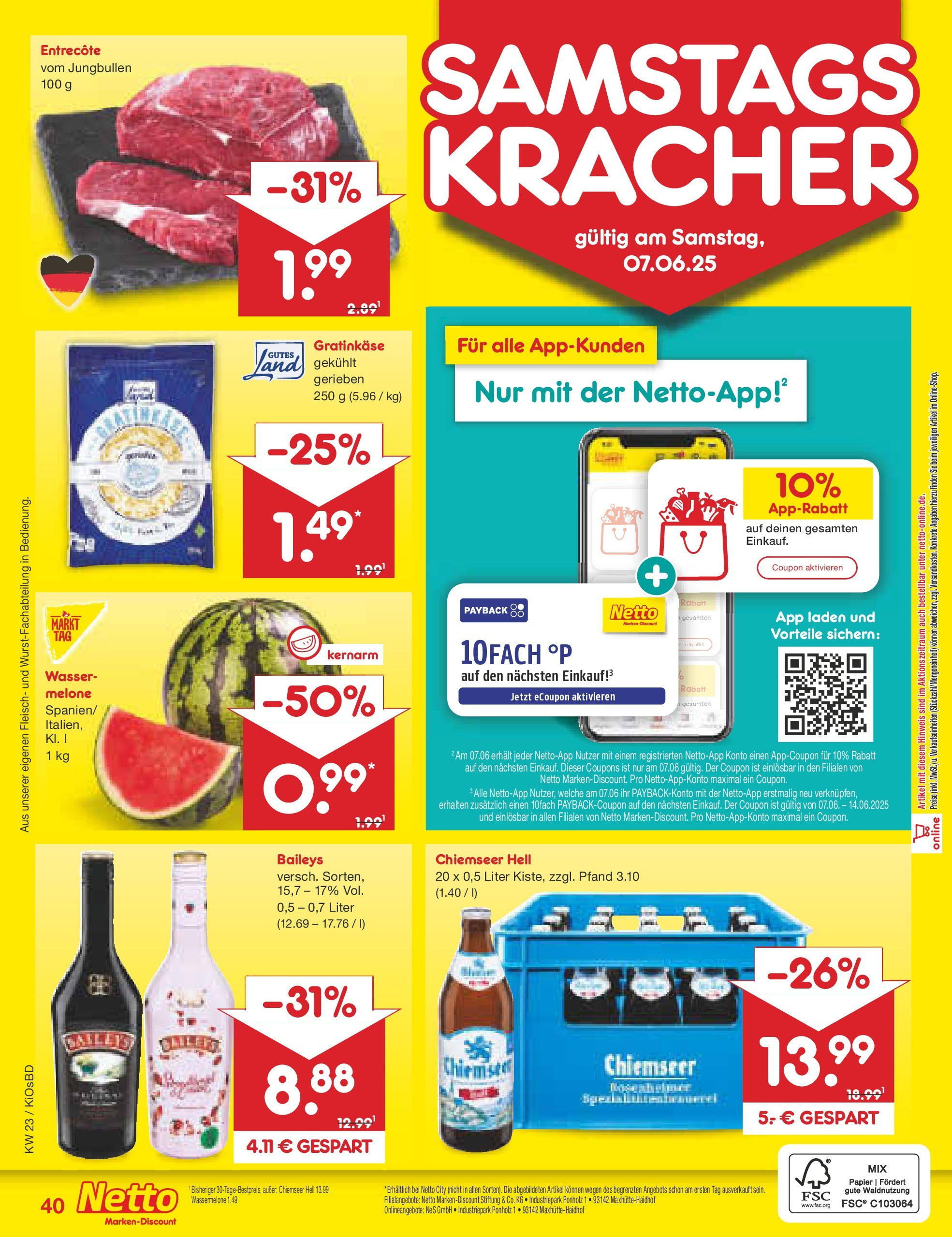 Netto Marken-Discount prospekt Mistelbach (ab 01.06.2025) » Angebote | Seite: 66 | Produkte: Entrecote, Baileys, Melone, Fleisch
