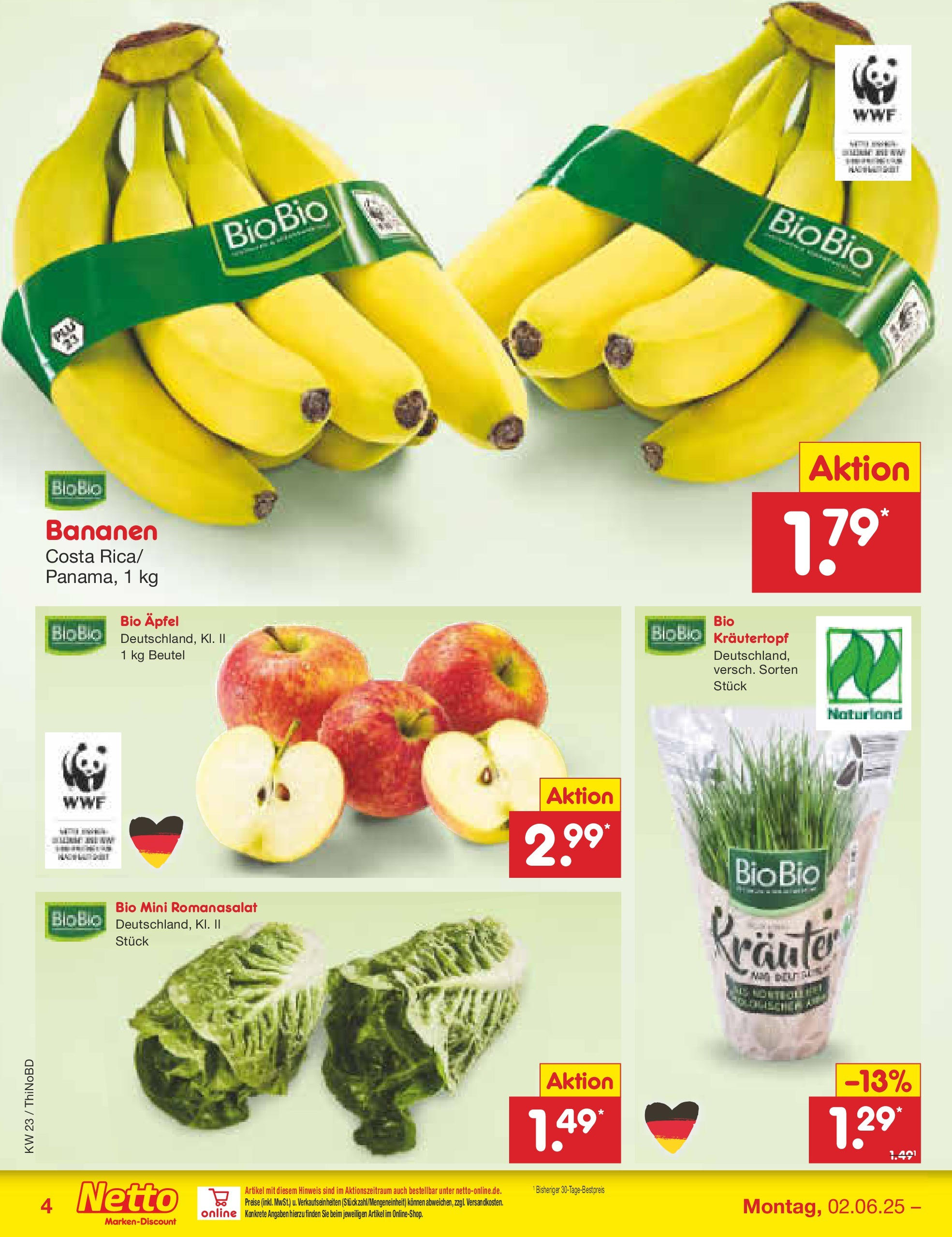 Netto Marken-Discount prospekt Herzberg (ab 01.06.2025) » Angebote | Seite: 4 | Produkte: Äpfel, Bananen