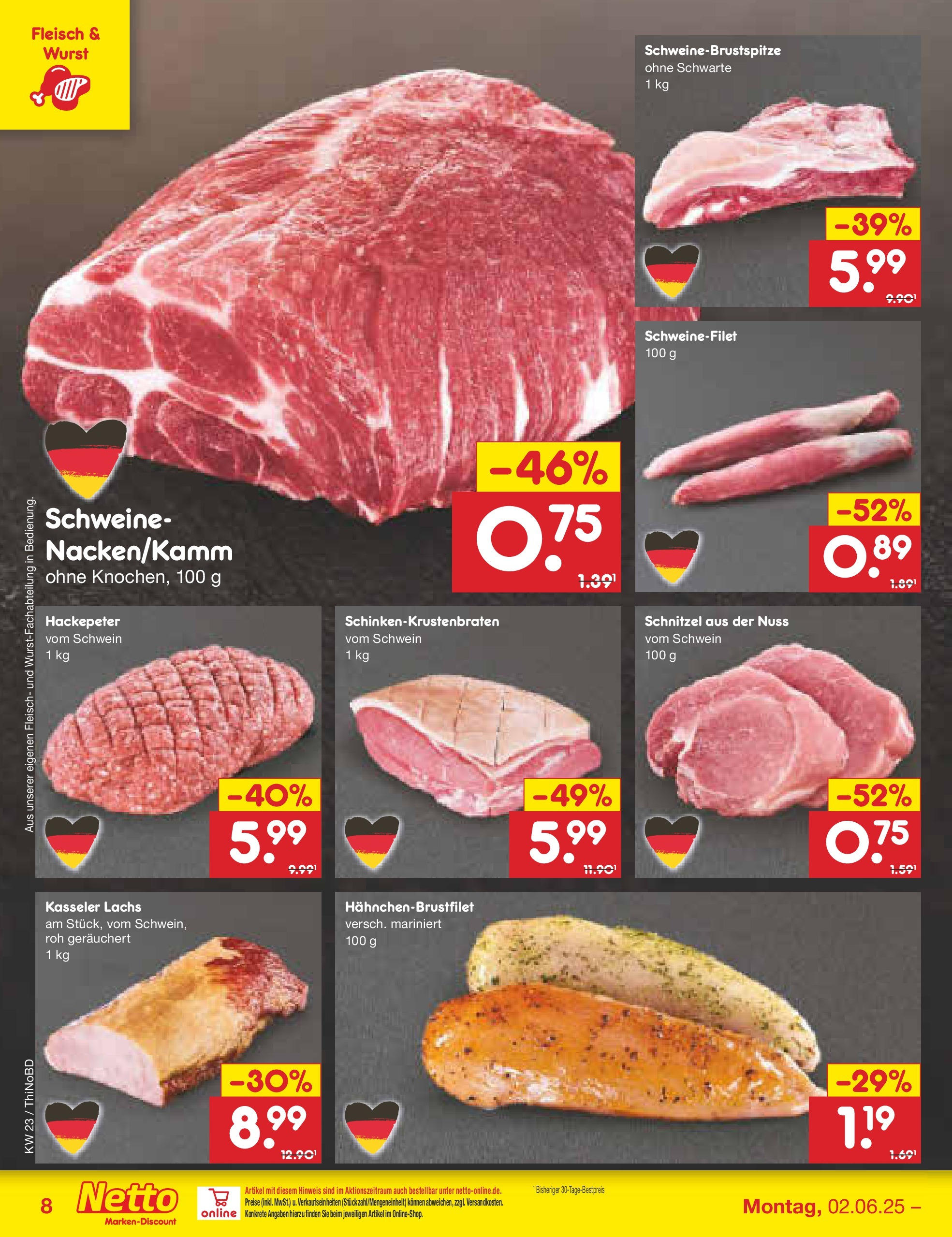 Netto Marken-Discount prospekt Herzberg (ab 01.06.2025) » Angebote | Seite: 10 | Produkte: Schweinefilet, Lachs, Wurst, Fleisch