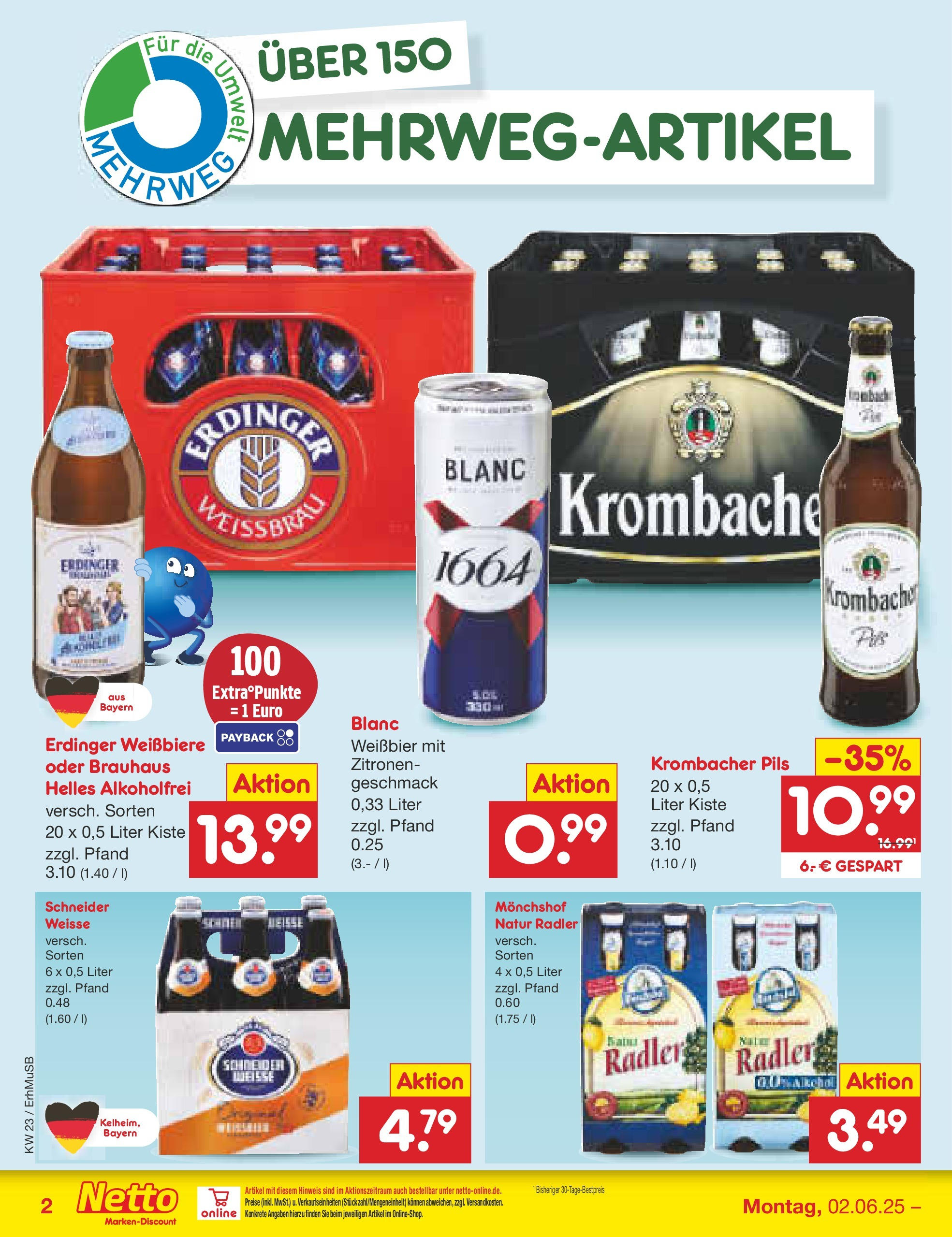 Netto Marken-Discount prospekt München	 (ab 01.06.2025) » Angebote | Seite: 38 | Produkte: Monchshof, Erdinger, Weißbier, Zitronen