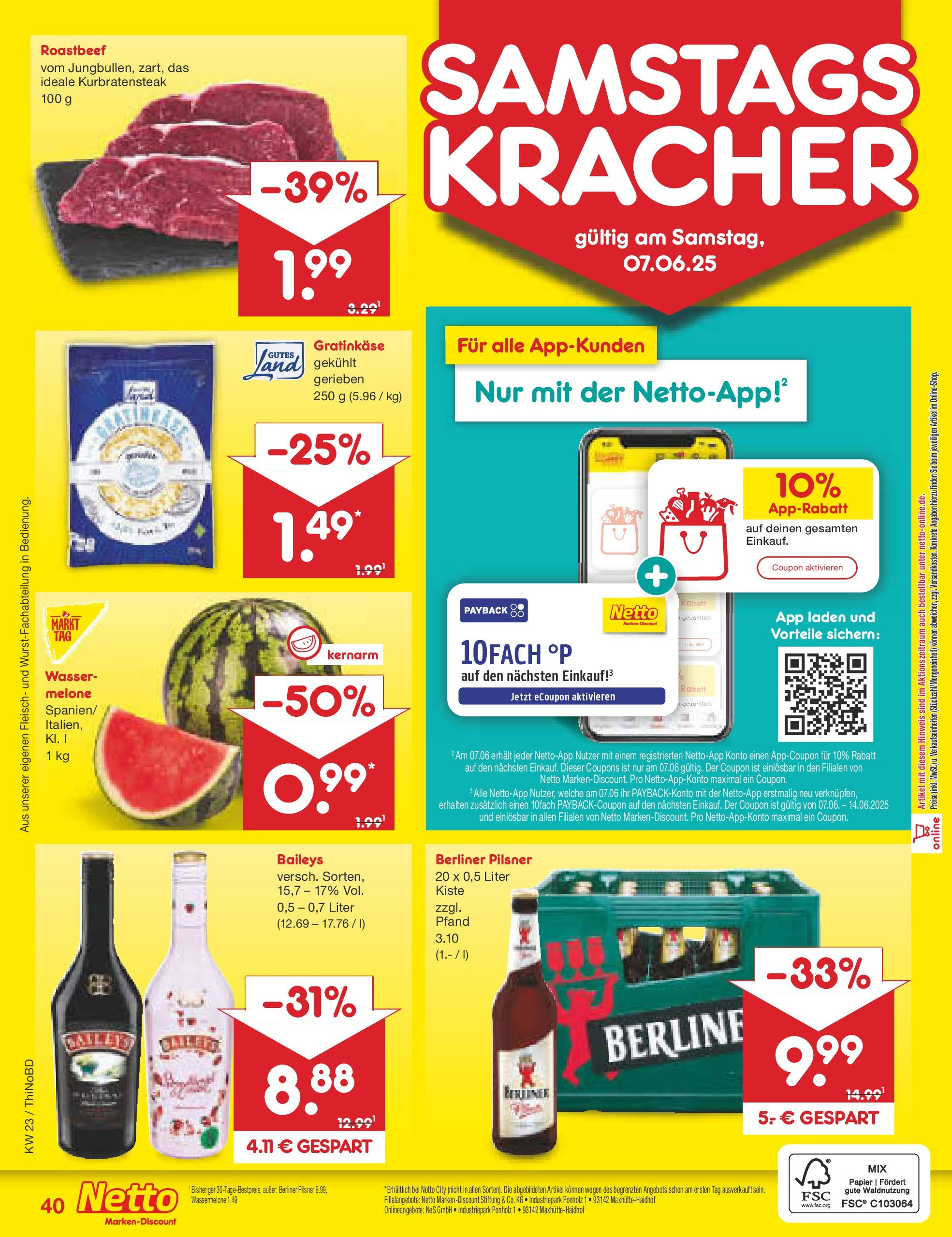 Netto Marken-Discount prospekt Herzberg (ab 01.06.2025) » Angebote | Seite: 66 | Produkte: Wasser, Baileys, Wassermelone, Berliner pilsner