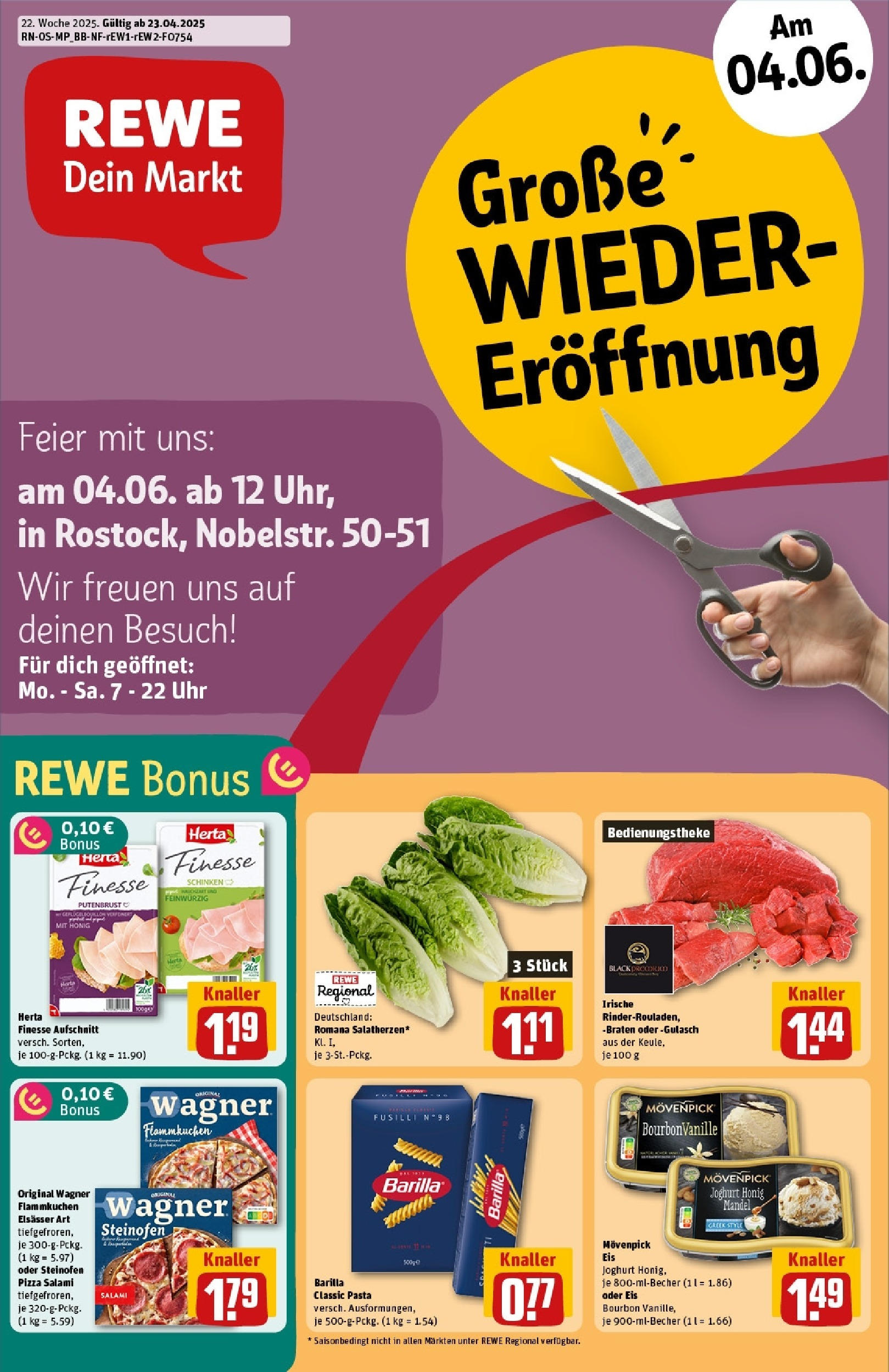 Rewe prospekt Rostock / Südstadt	 (ab 01.06.2025) zum Blättern » Angebote | Seite: 1 | Produkte: Movenpick eis, Pasta, Herta finesse, Uhr
