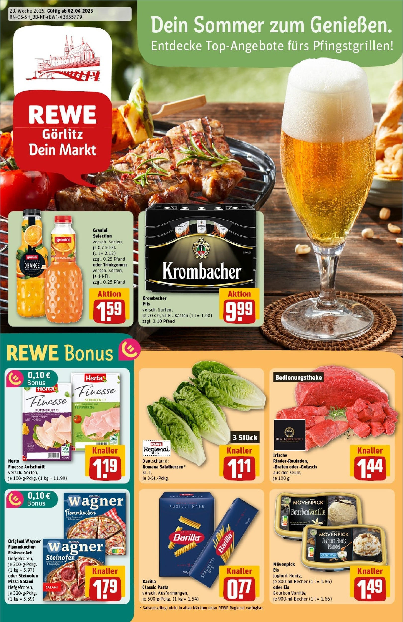 Rewe prospekt Görlitz / Rauschwalde	 (ab 01.06.2025) zum Blättern » Angebote | Seite: 1 | Produkte: Pils, Salami, Schinken, Bourbon