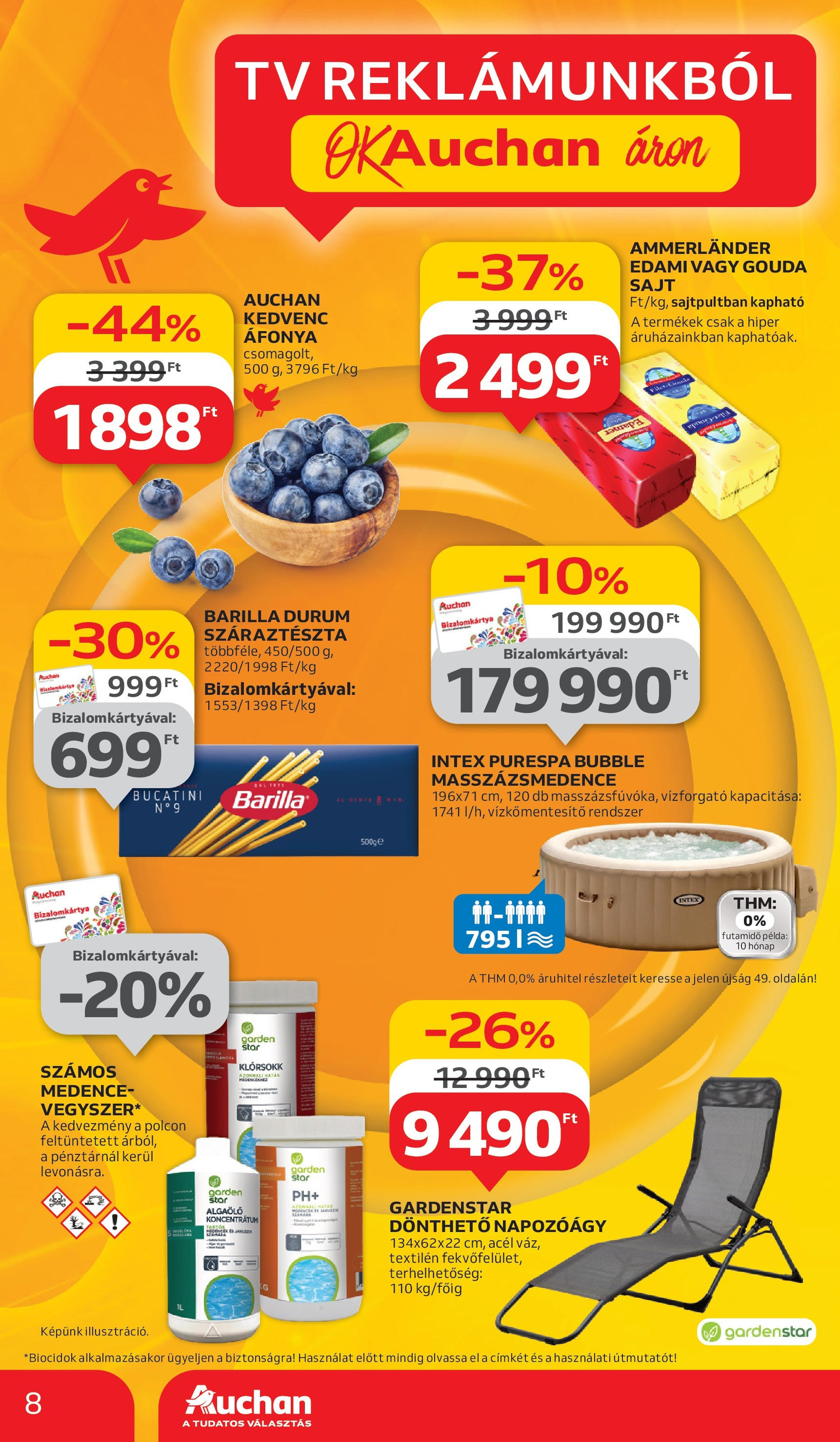 Auchan Akciós újság - 2025.05.29. -tól/töl > akció, lapozható szórólap 🛍️ | Oldal: 8 | Termékek: Áfonya, TV, Gouda, Napozóágy