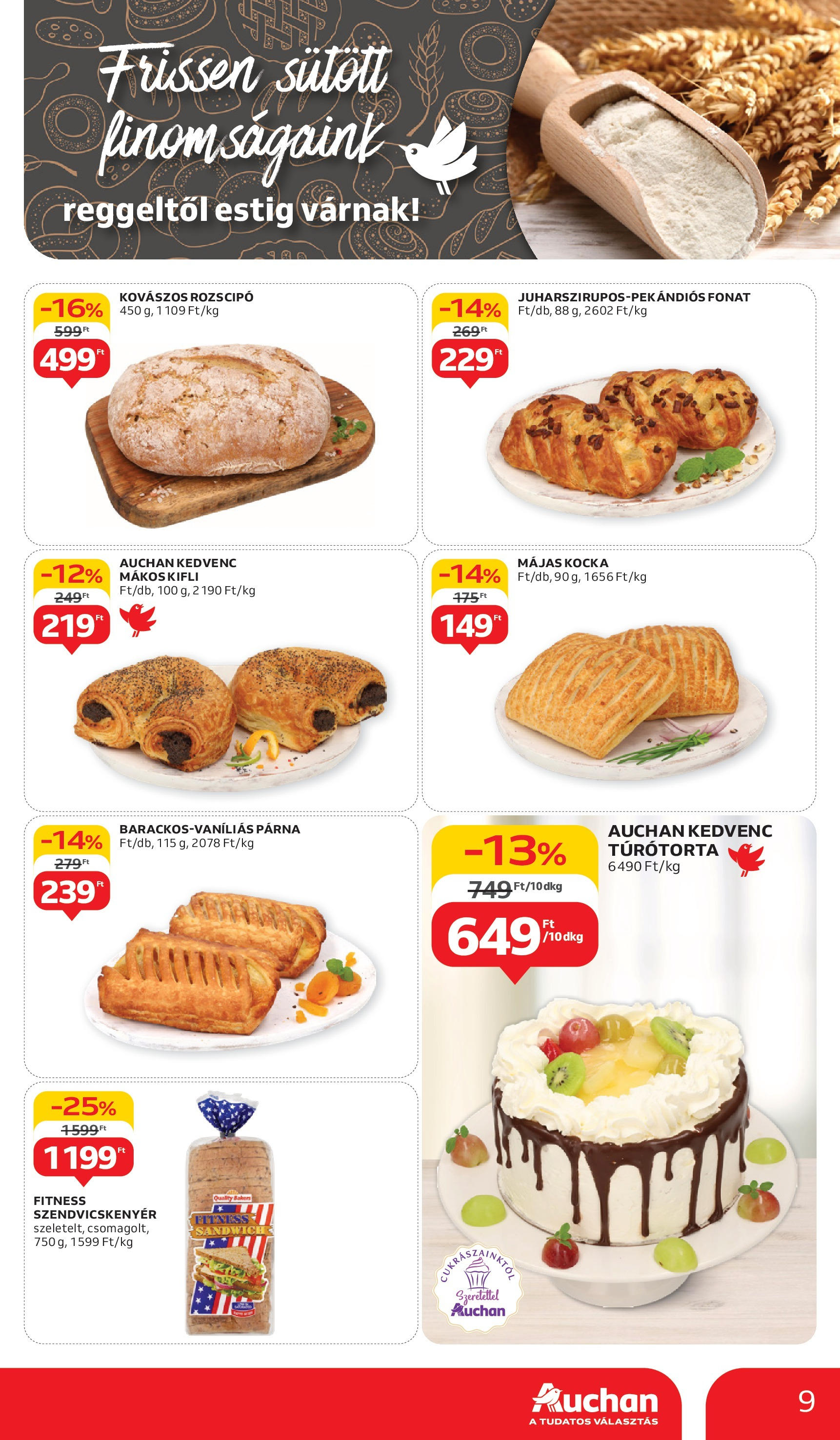 Auchan Akciós újság - 2025.05.29. -tól/töl > akció, lapozható szórólap 🛍️ | Oldal: 9 | Termékek: Kifli, Szendvicskenyér, Párna