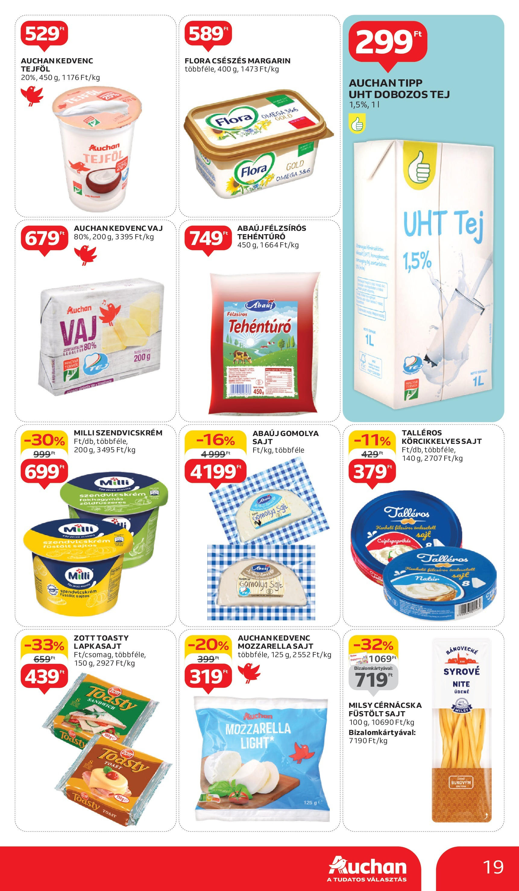Auchan Akciós újság - 2025.05.29. -tól/töl > akció, lapozható szórólap 🛍️ | Oldal: 19 | Termékek: Szendvicskrém, Gomolya sajt, Tej, Sajt