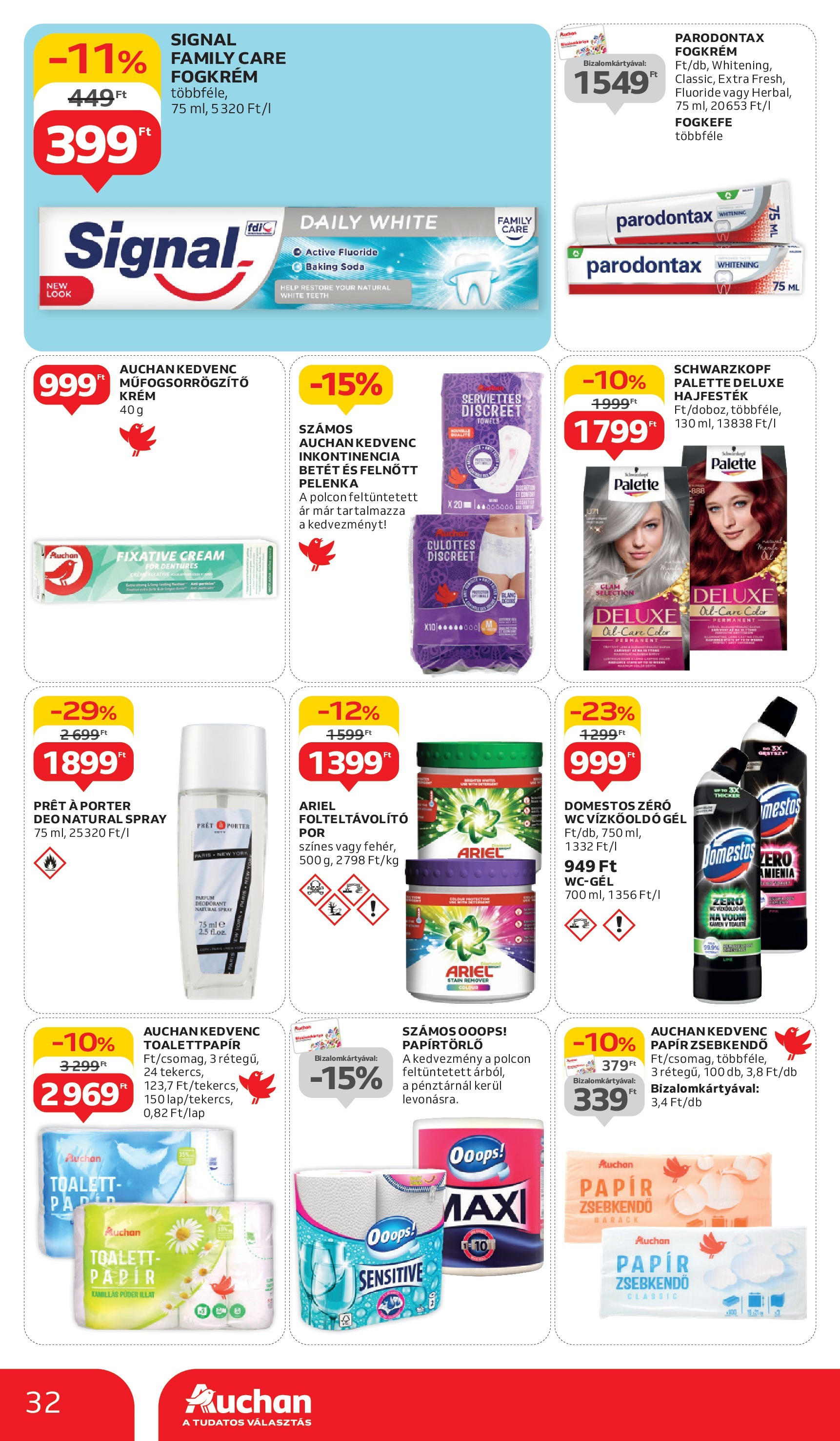 Auchan Akciós újság - 2025.05.29. -tól/töl > akció, lapozható szórólap 🛍️ | Oldal: 32 | Termékek: Ariel, Vízkőoldó, Púder, WC