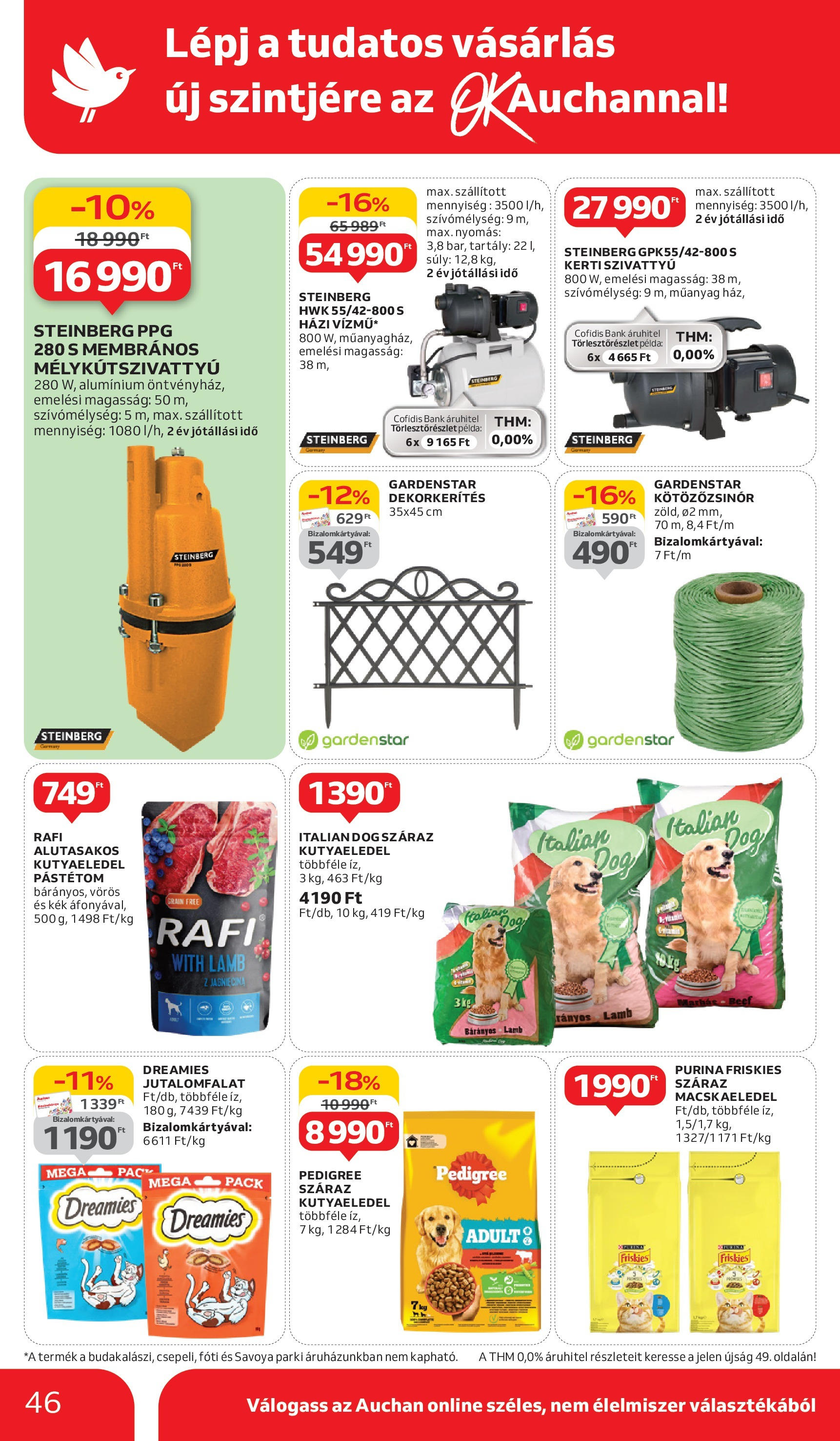 Auchan Akciós újság - 2025.05.29. -tól/töl > akció, lapozható szórólap 🛍️ | Oldal: 46 | Termékek: Kutyaeledel, Kerti szivattyú, Szivattyú, Só