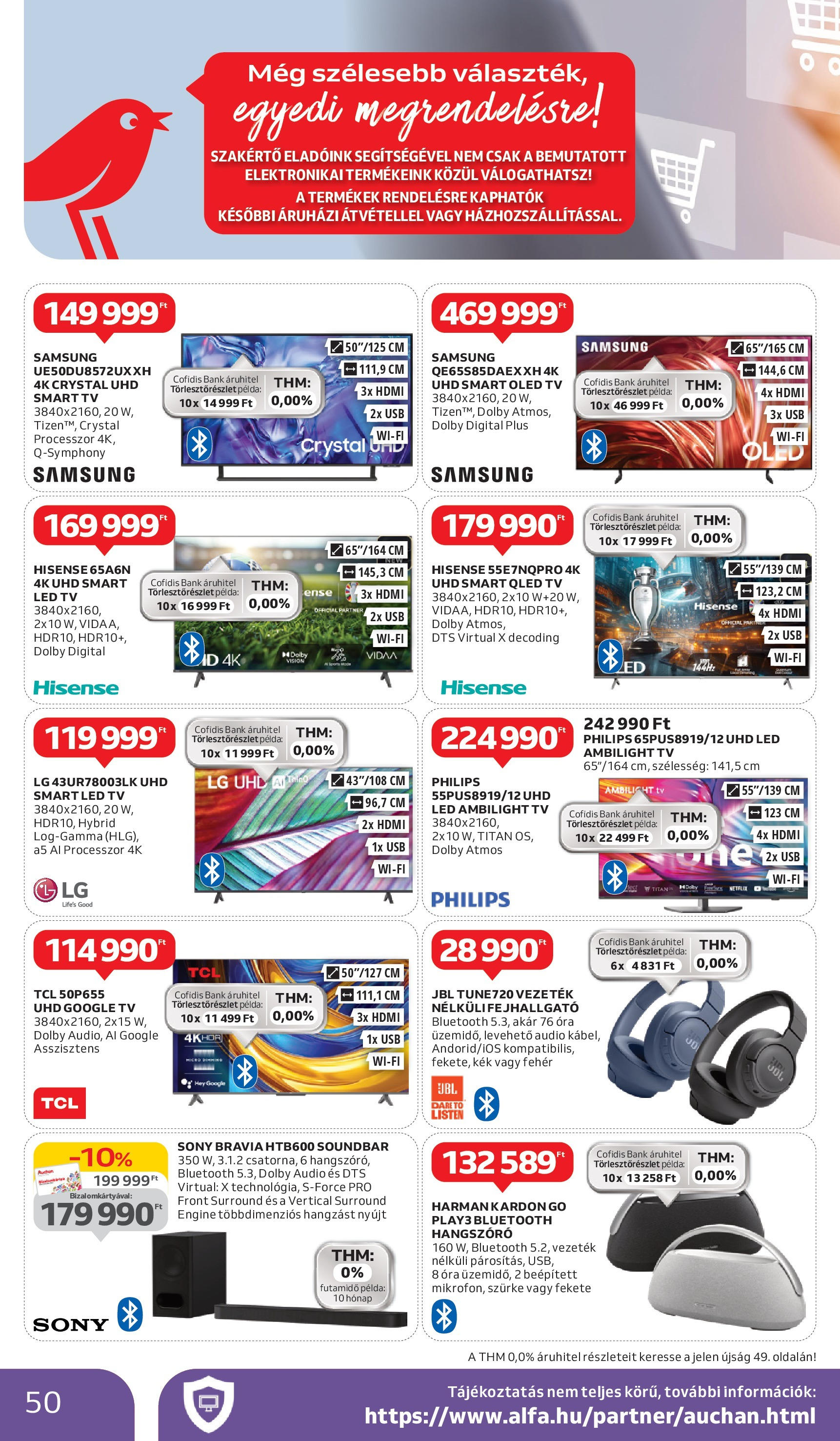 Auchan Akciós újság - 2025.05.29. -tól/töl > akció, lapozható szórólap 🛍️ | Oldal: 50 | Termékek: Audio, Fejhallgató, Smart tv, Bluetooth hangszóró