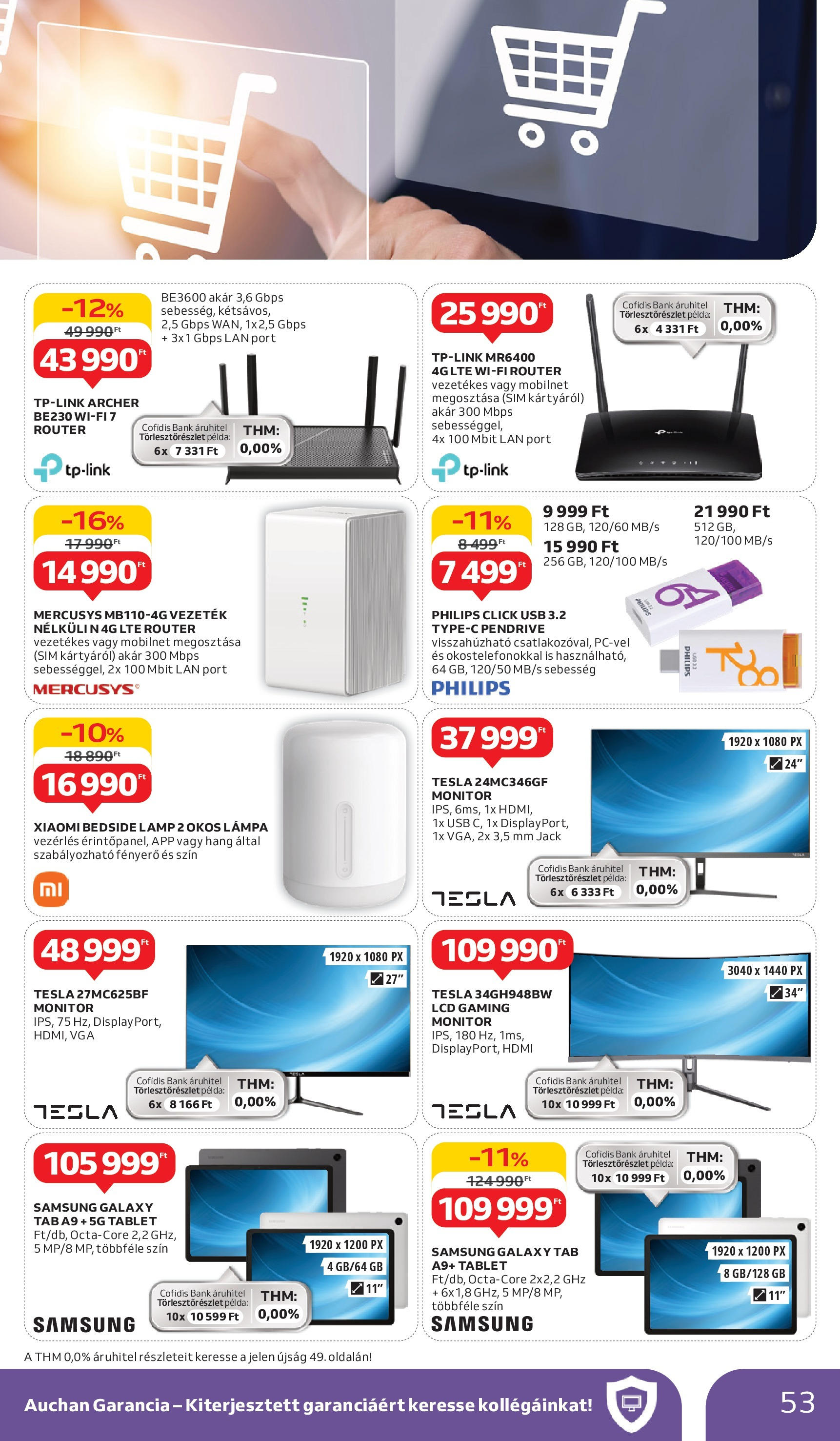 Auchan Akciós újság - 2025.05.29. -tól/töl > akció, lapozható szórólap 🛍️ | Oldal: 53 | Termékek: Tablet, Router, Monitor, Lámpa