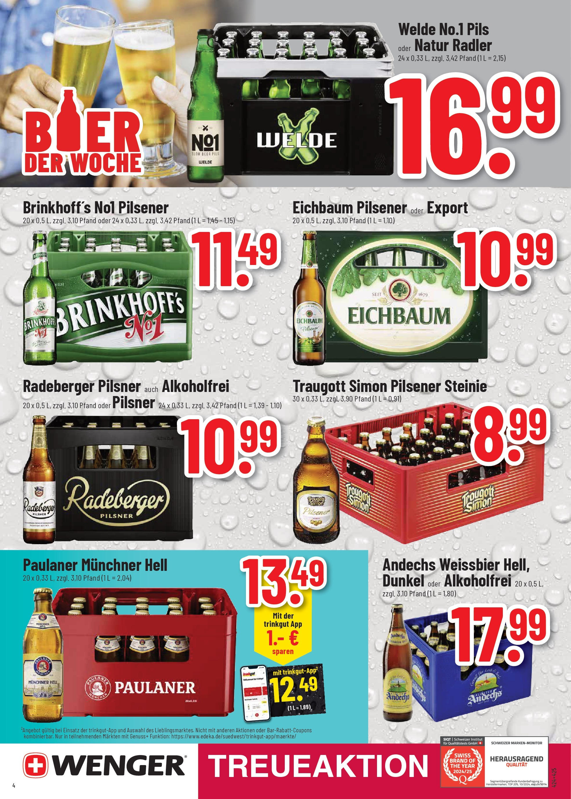 Trinkgut prospekt Wiesenbach	 (ab 01.06.2025) » Angebote online | Seite: 4 | Produkte: Weißbier, Pils, Radeberger pilsner, Paulaner