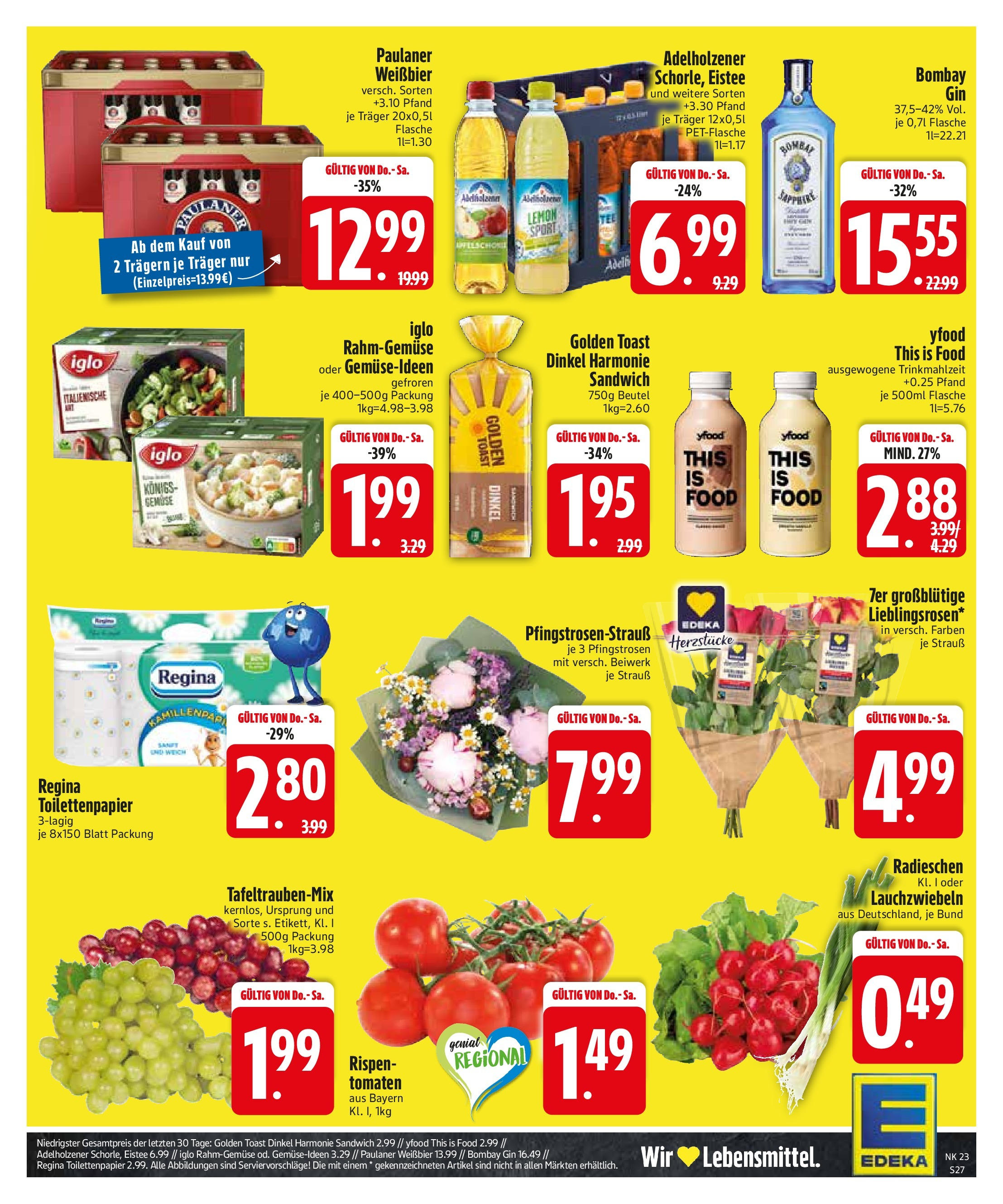 Edeka prospekt Bodenwöhr	 (ab 01.06.2025) » Angebote Online | Seite: 29 | Produkte: Iglo, Adelholzener, Tomaten, Gin